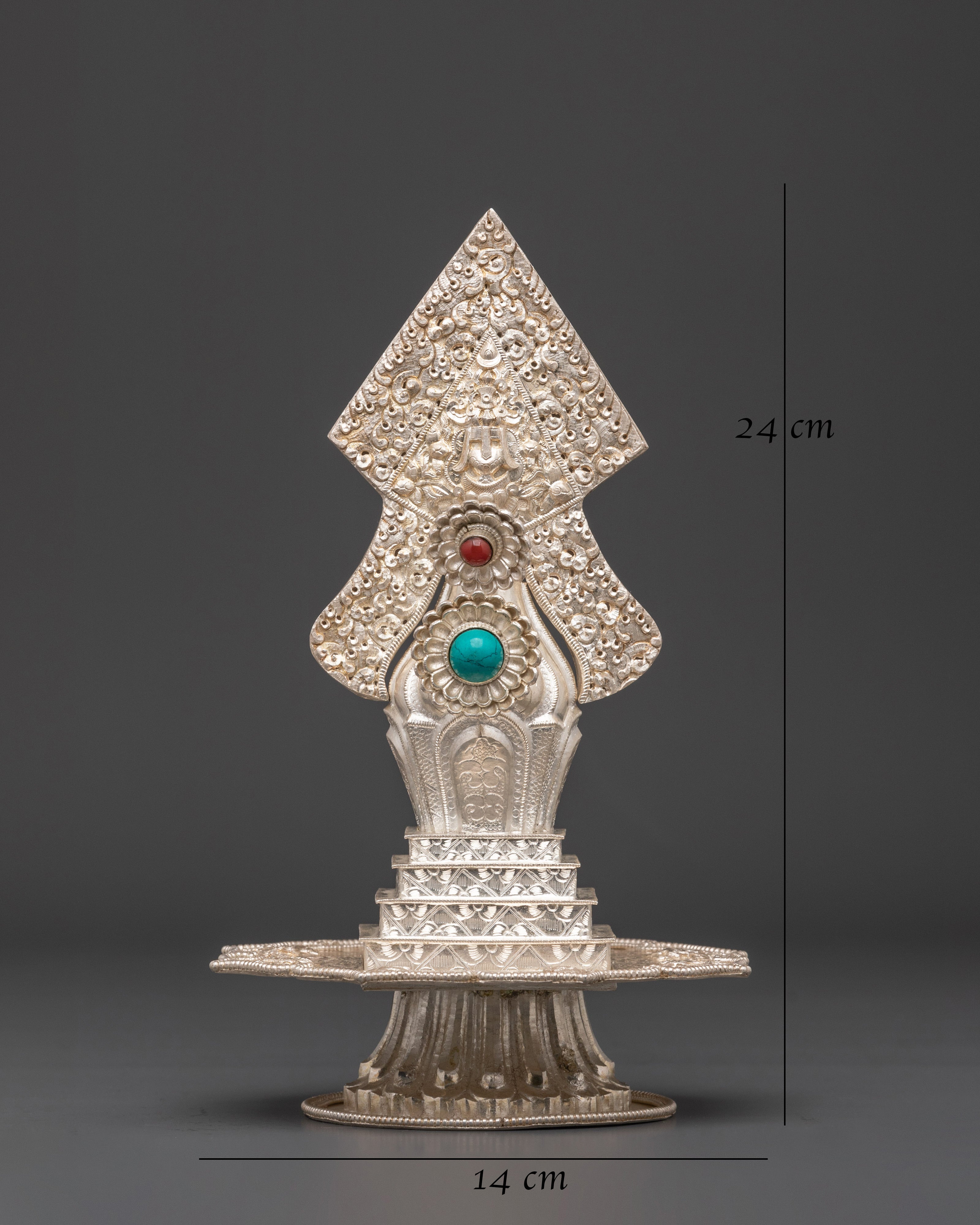 Buddhist Torma Ritual for Offering | Silver with Coral and Turquoise