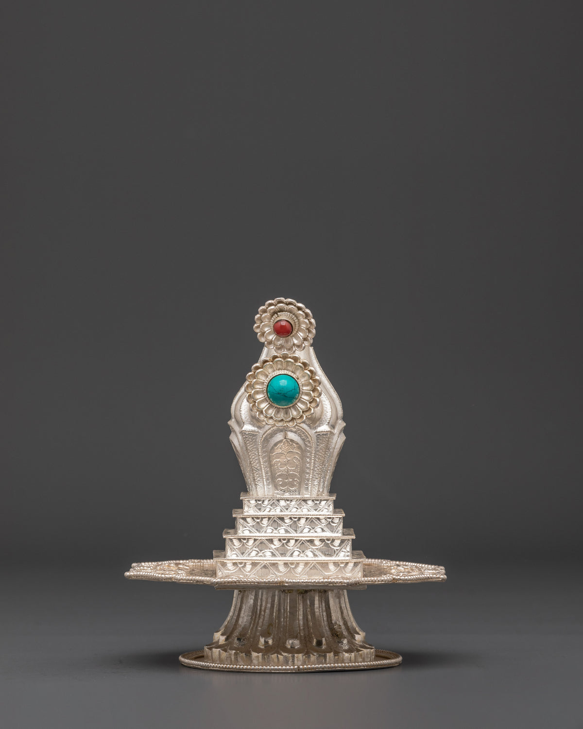 Buddhist Torma Ritual for Offering | Silver with Coral and Turquoise