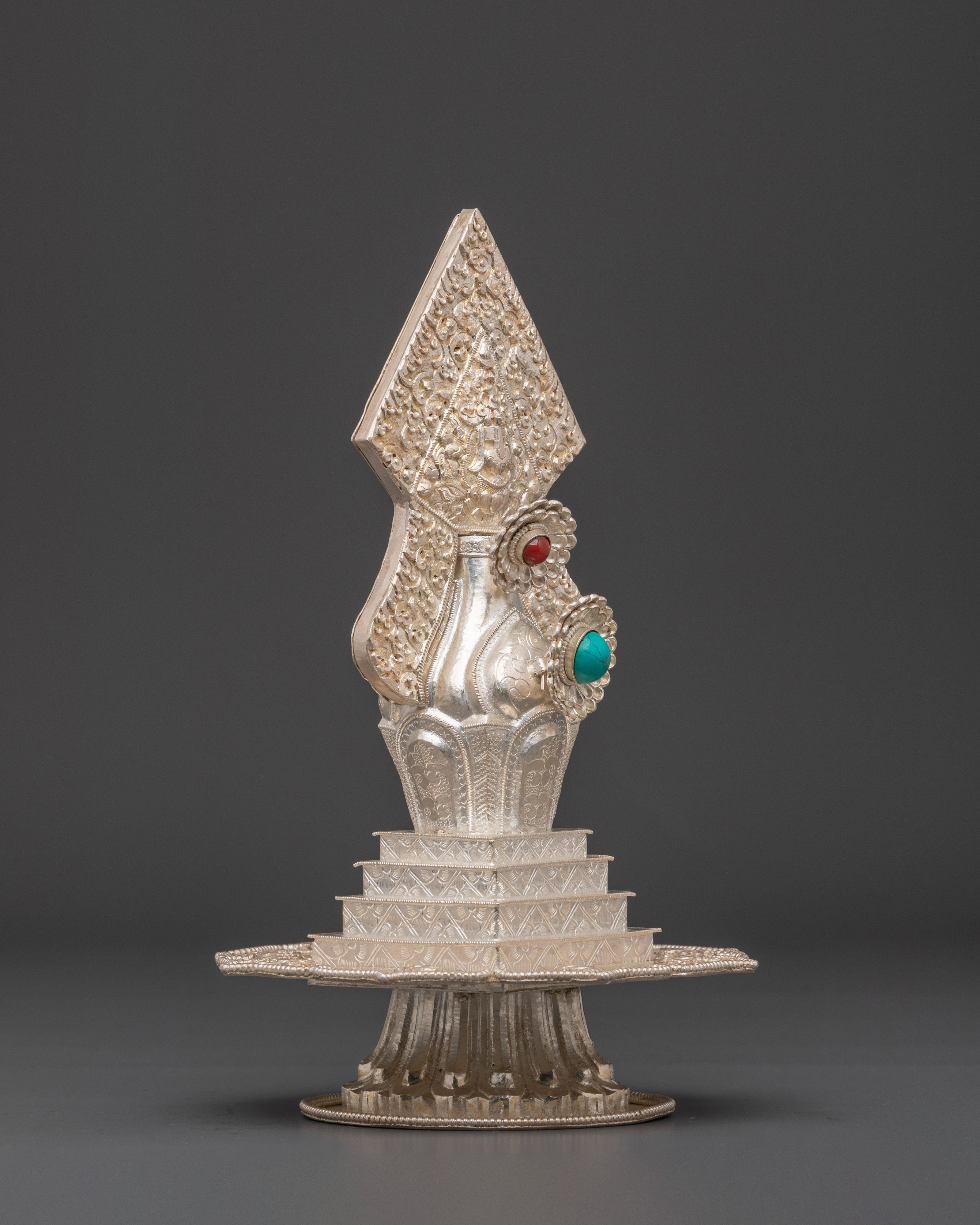 Buddhist Torma Ritual for Offering | Silver with Coral and Turquoise