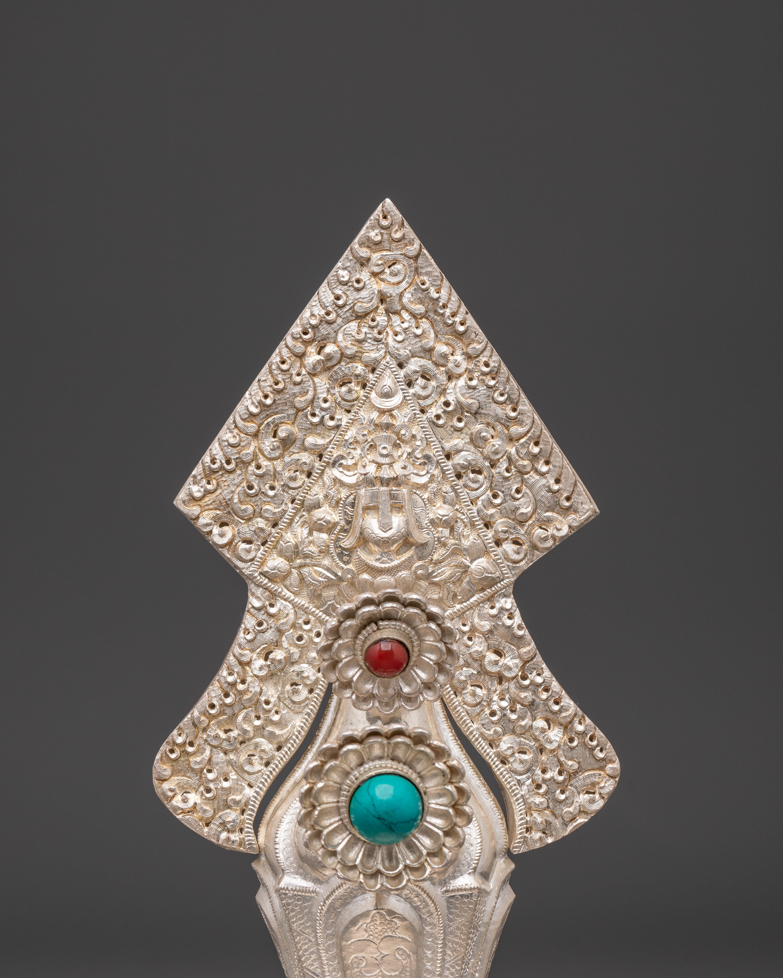 Buddhist Torma Ritual for Offering | Silver with Coral and Turquoise
