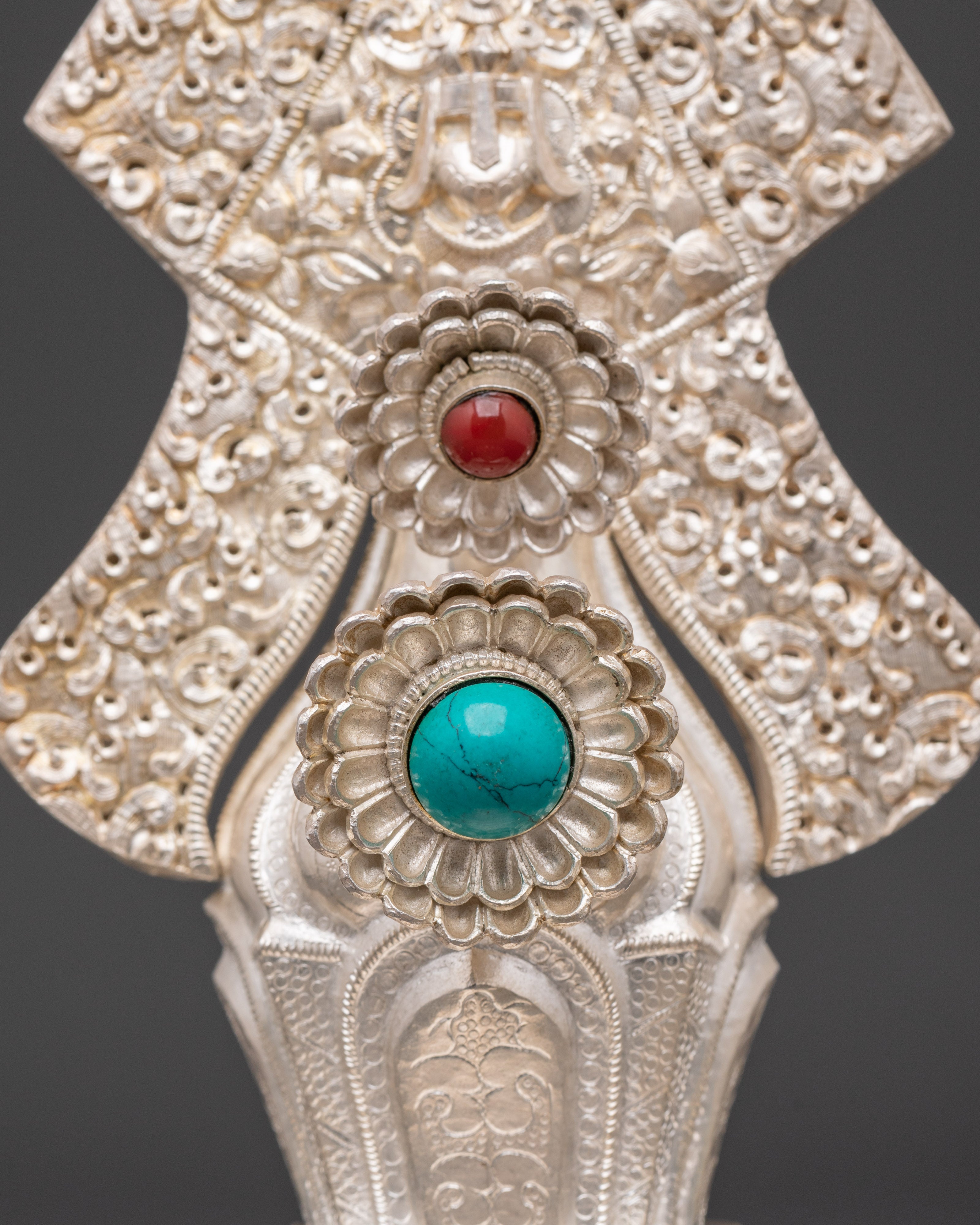Buddhist Torma Ritual for Offering | Silver with Coral and Turquoise