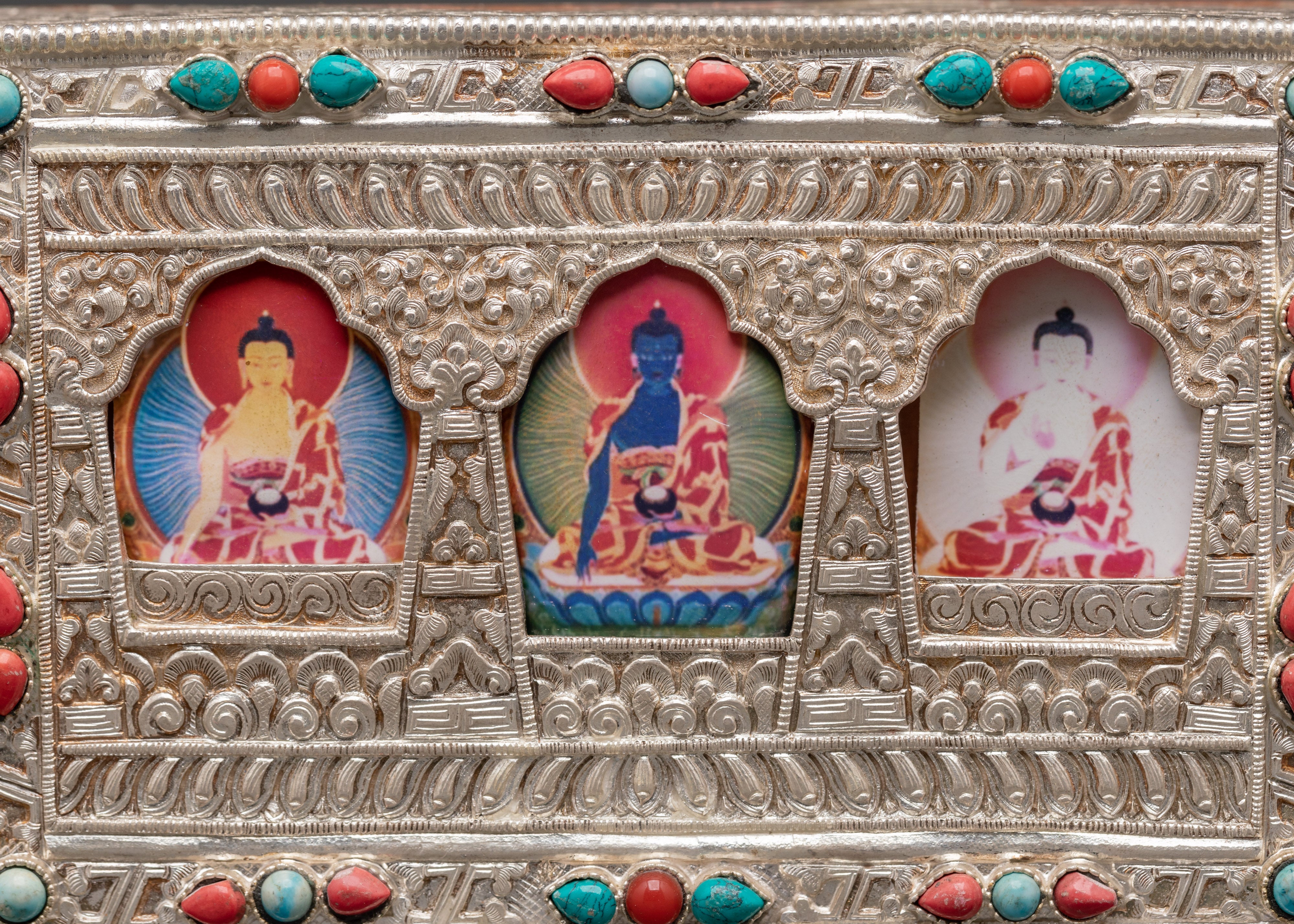 Sacred Tibetan Three Buddha Ghau Box | Sacred Buddhist Amulet for Spiritual Protection