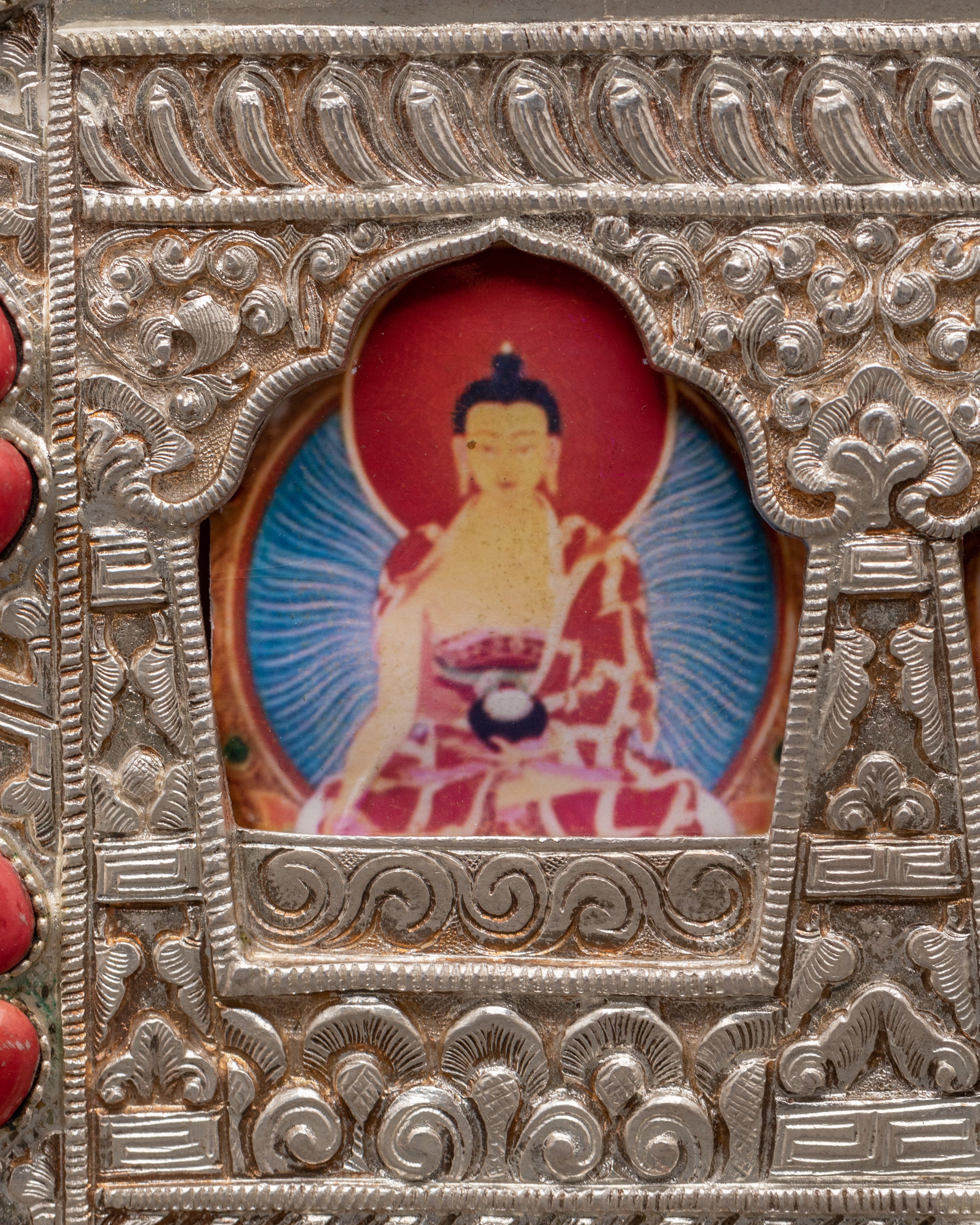 Sacred Tibetan Three Buddha Ghau Box | Sacred Buddhist Amulet for Spiritual Protection