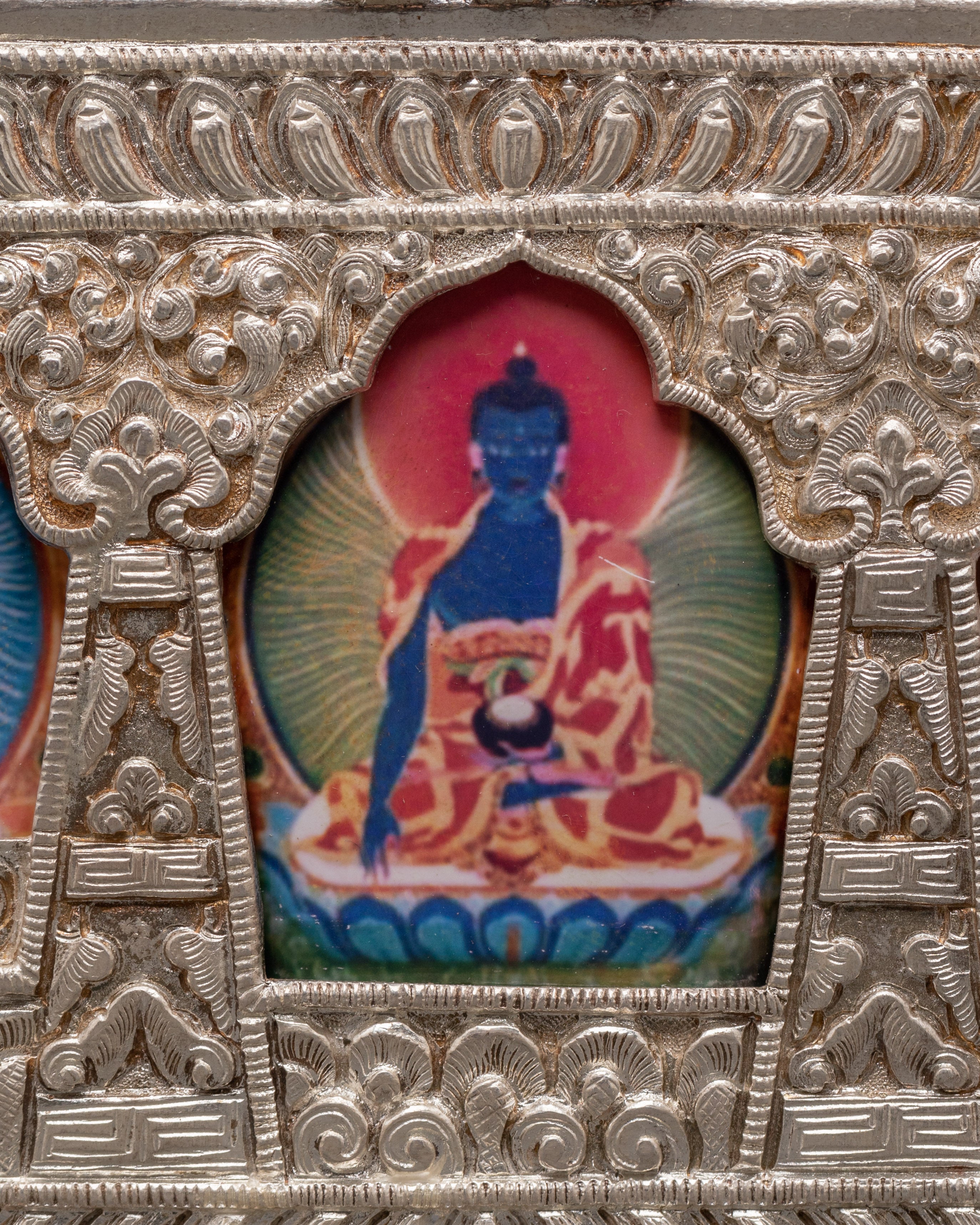 Sacred Tibetan Three Buddha Ghau Box | Sacred Buddhist Amulet for Spiritual Protection