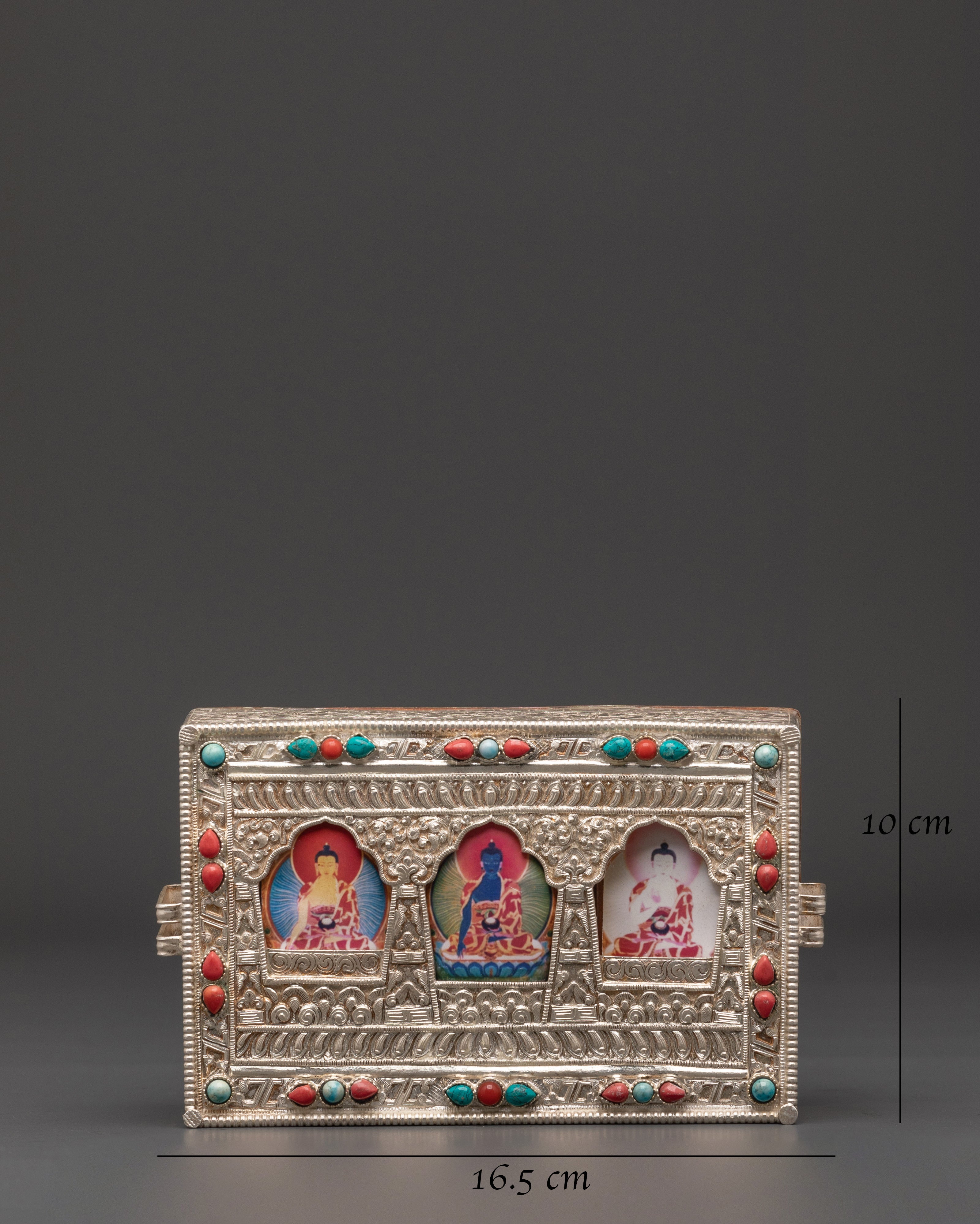 Sacred Tibetan Three Buddha Ghau Box | Sacred Buddhist Amulet for Spiritual Protection