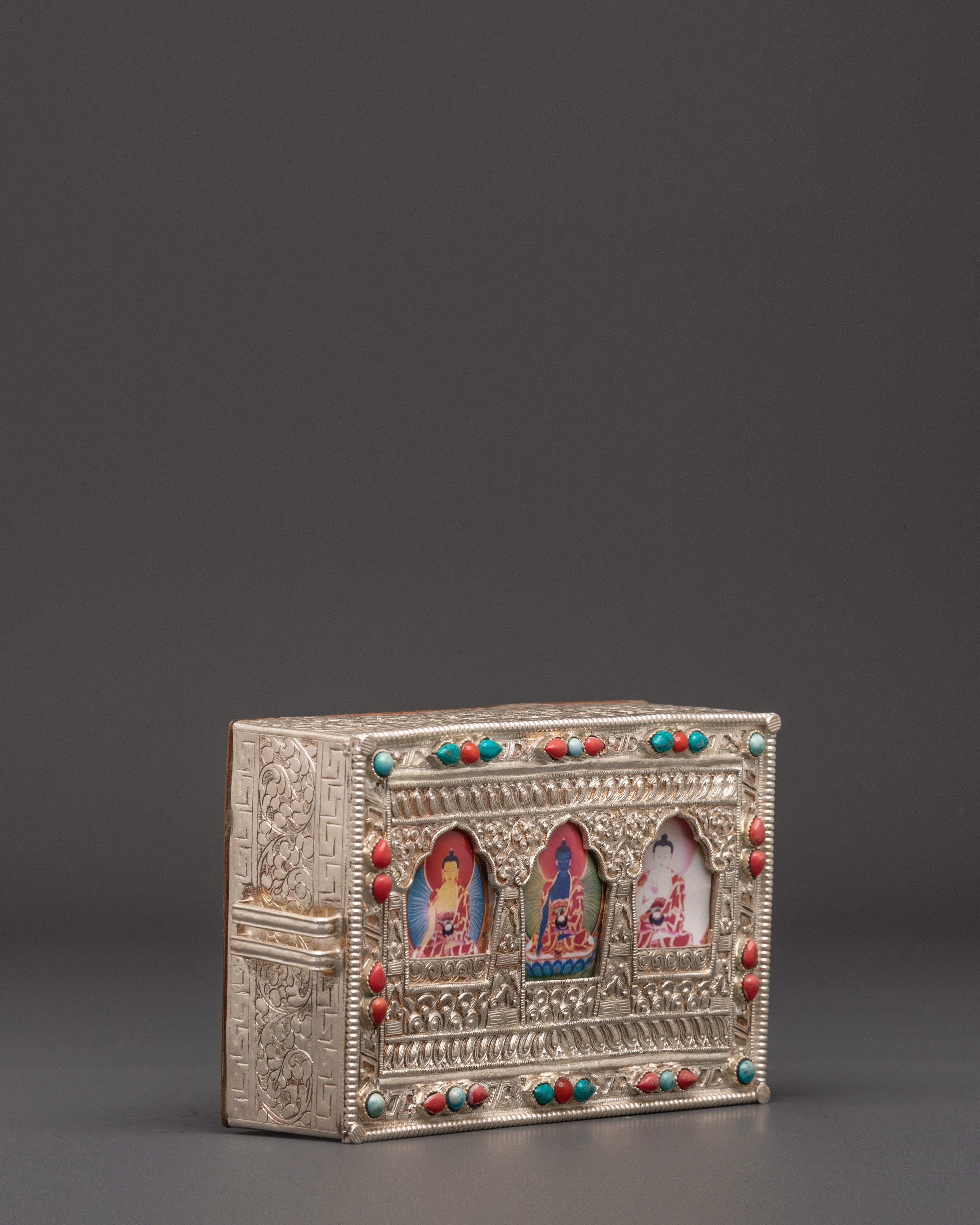 Sacred Tibetan Three Buddha Ghau Box | Sacred Buddhist Amulet for Spiritual Protection