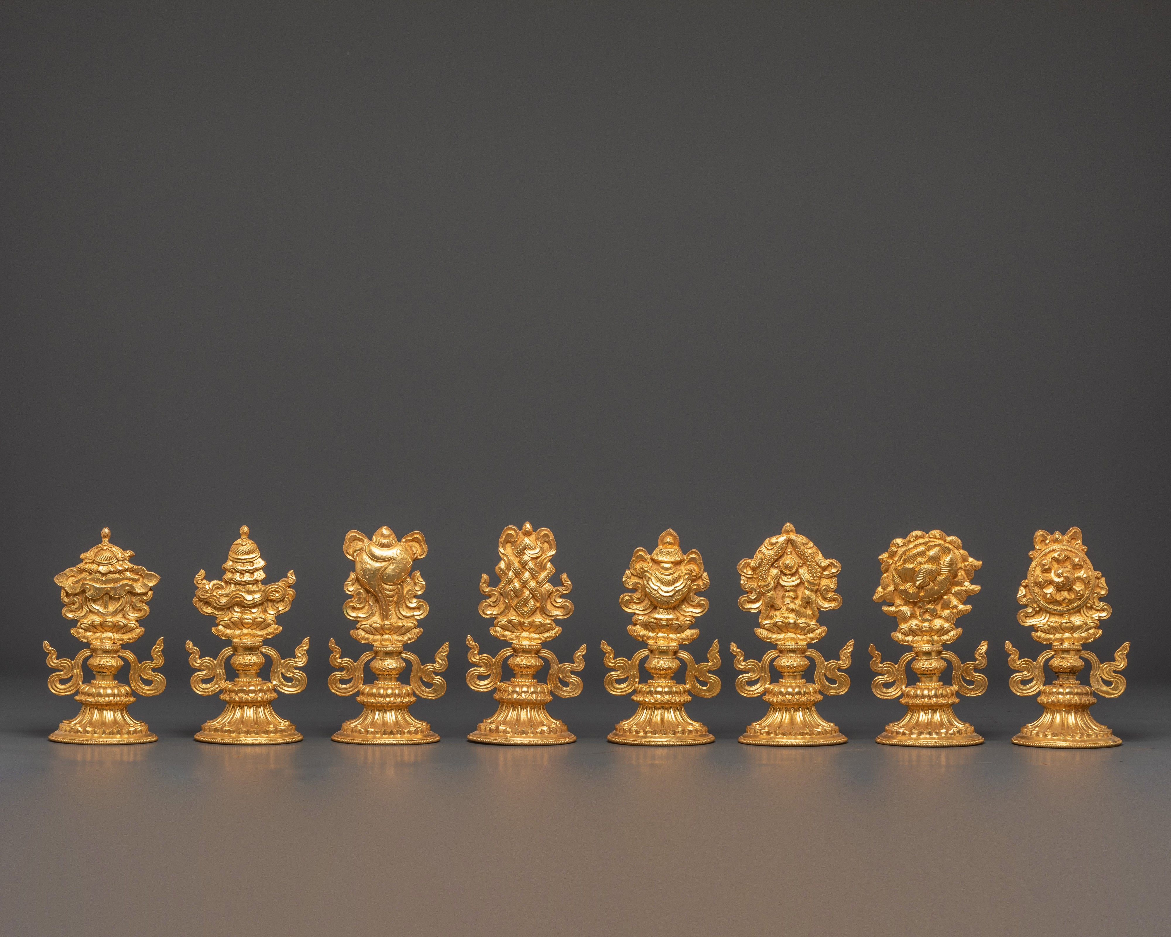 Sacred Ashtamangala Spiritual Symbols | Copper and Gold Plated Auspicious Charms
