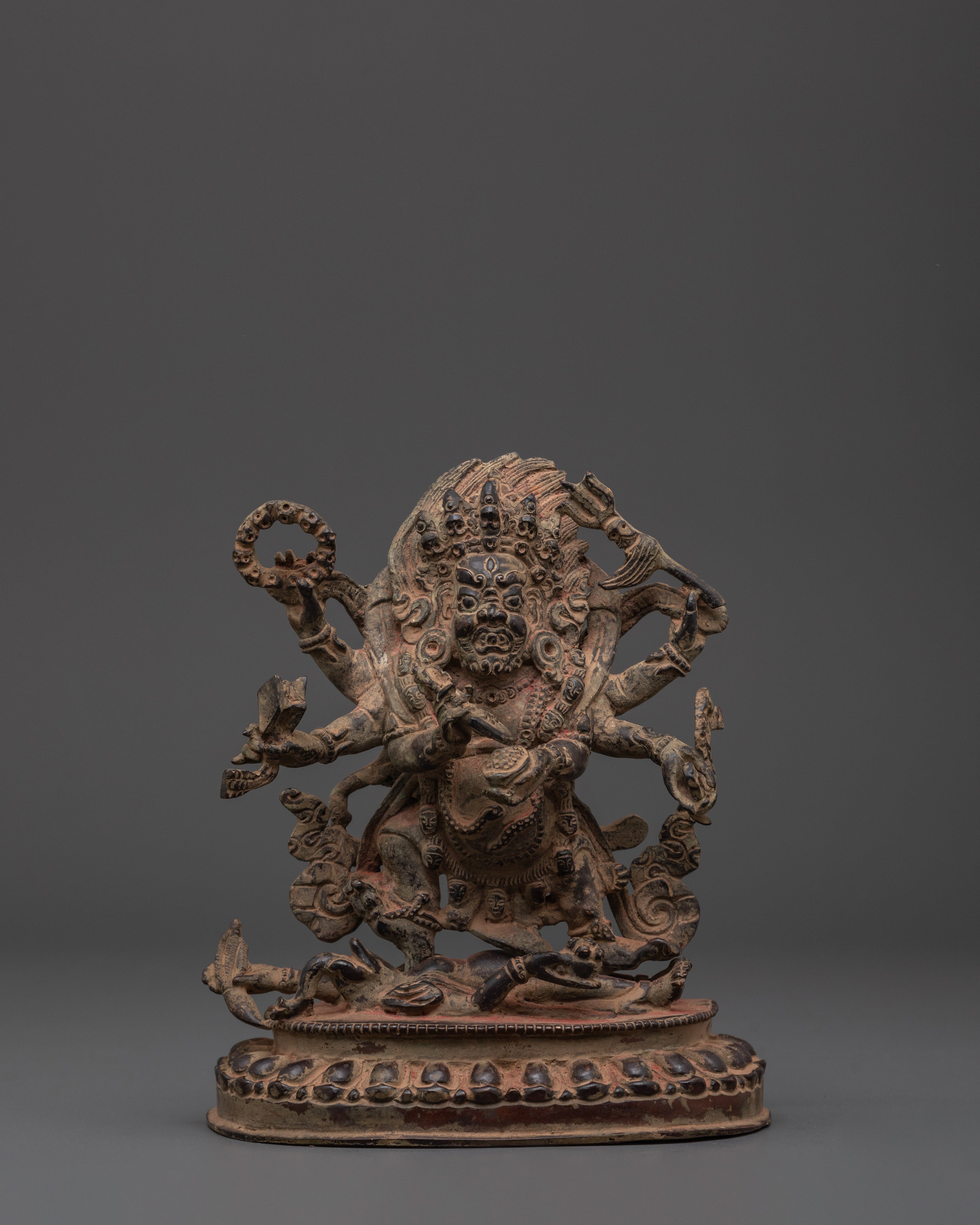 Divine Dharma Protector Six Armed Mahakala Statue | Tibetan Buddhist Guardian Deity