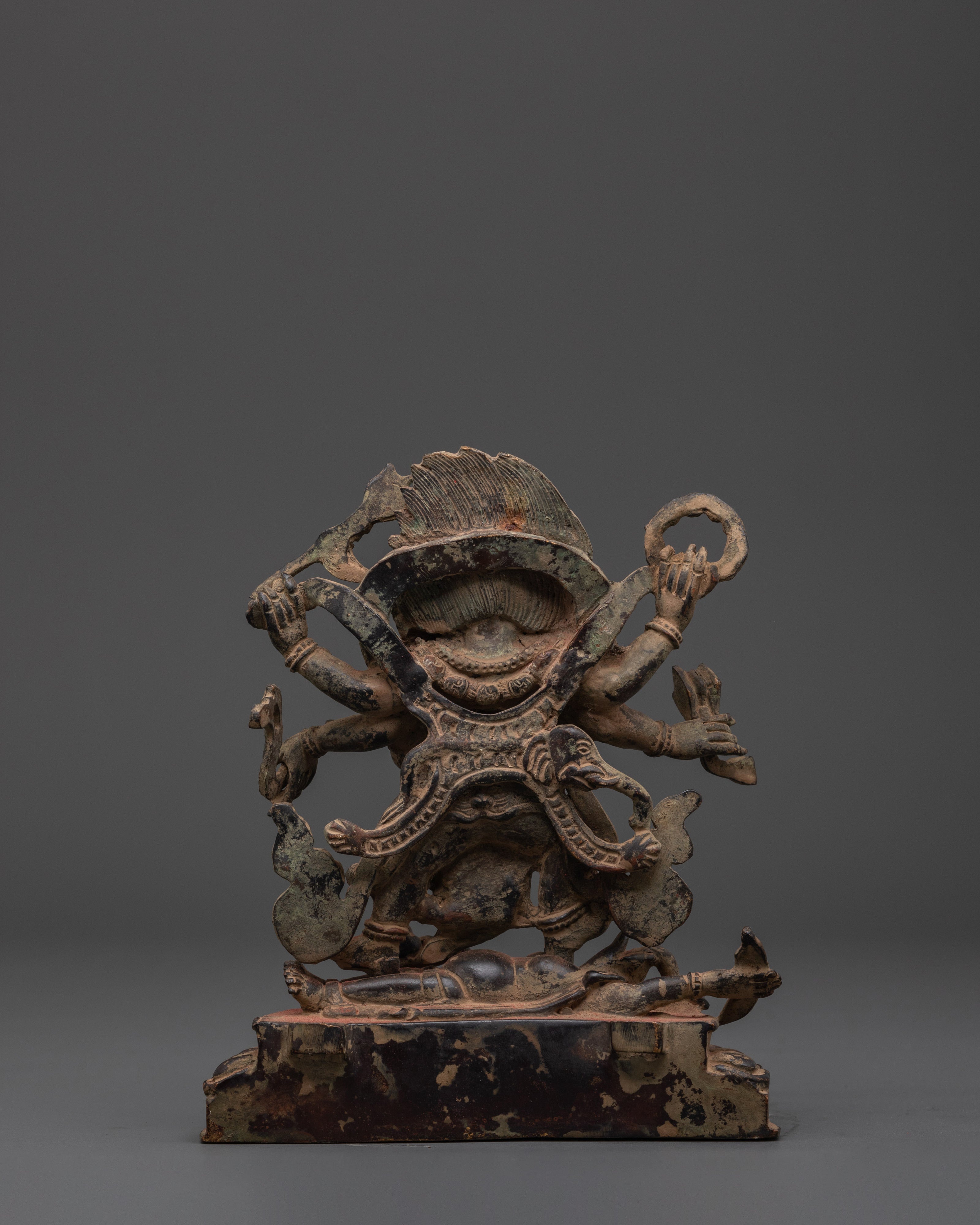 Divine Dharma Protector Six Armed Mahakala Statue | Tibetan Buddhist Guardian Deity