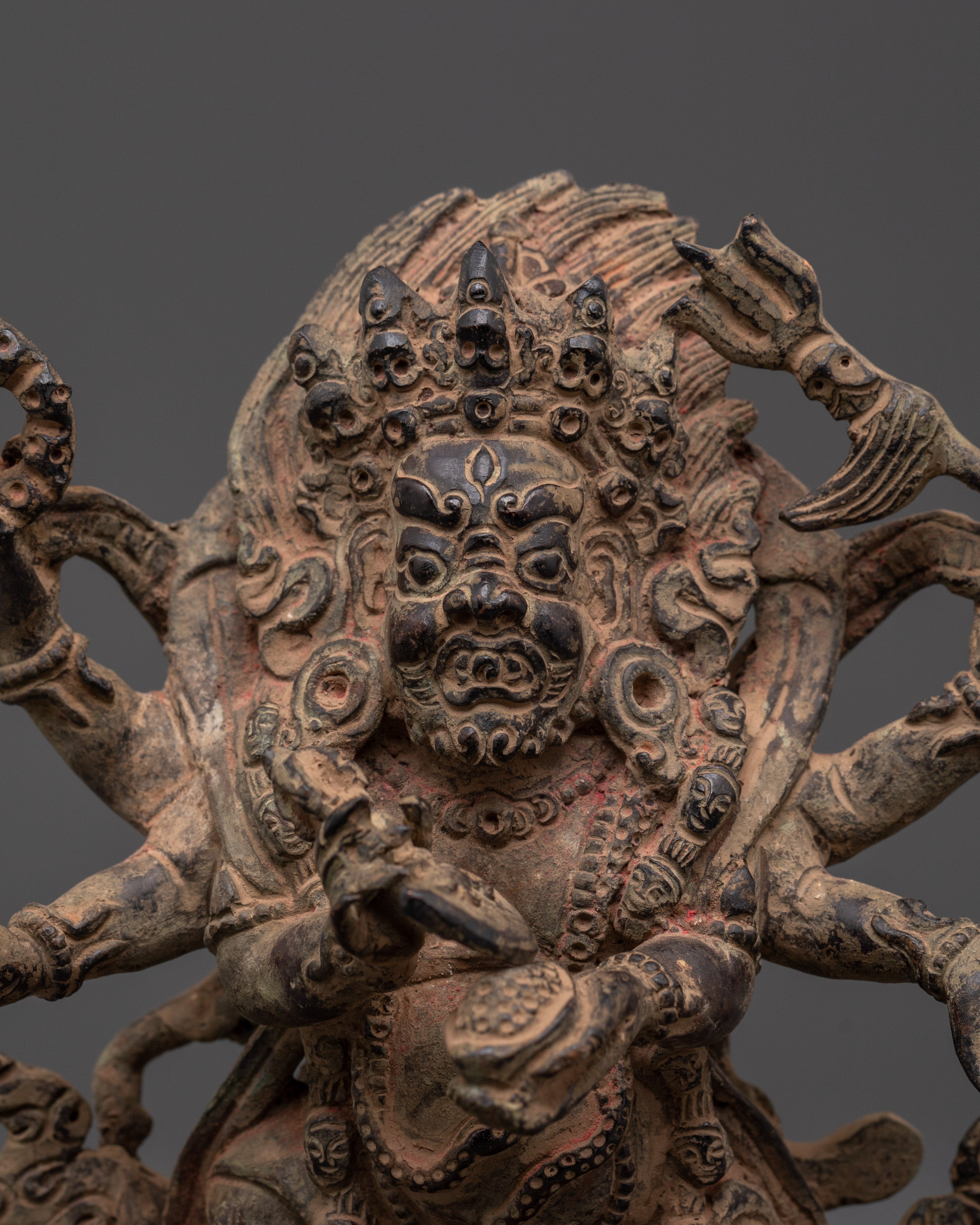 Divine Dharma Protector Six Armed Mahakala Statue | Tibetan Buddhist Guardian Deity