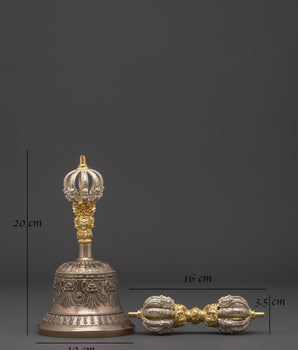 Handmade Tibetan Bell and Vajra Set | Brass & Bronze Meditation Ritual Tools