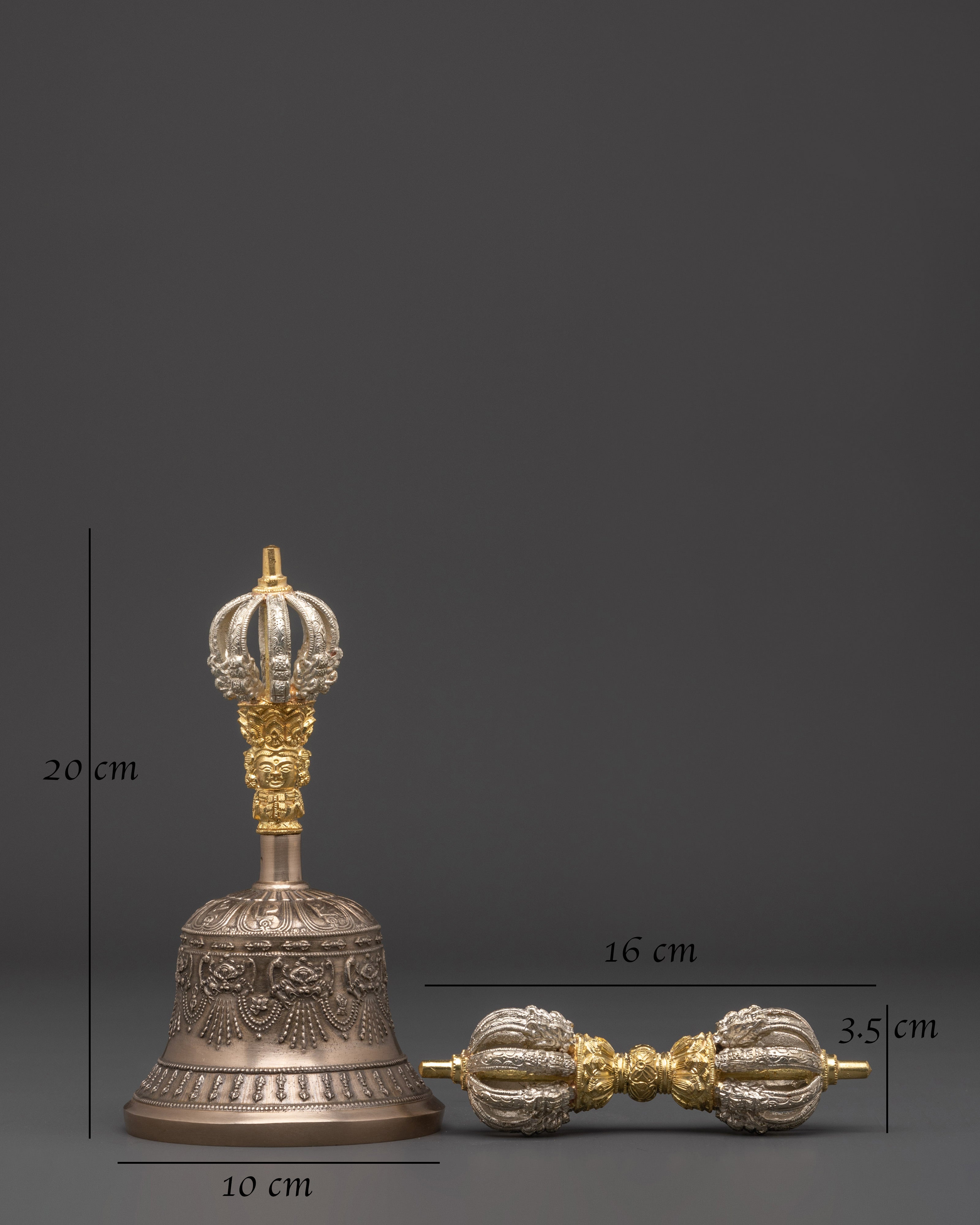 Handmade Tibetan Bell and Vajra Set | Brass & Bronze Meditation Ritual Tools