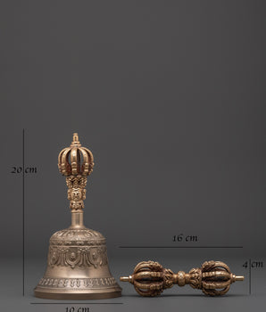 Sacred Tibetan Dorje and Bell Set with Cover | Brass & Bronze Meditation Tools