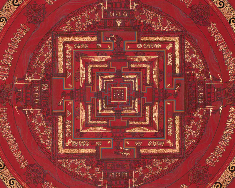 Kalachakra Mandala With A Red Background | Tibetan Wall Decoration