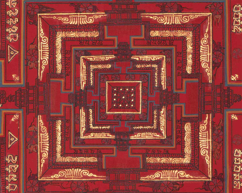 Kalachakra Mandala With A Red Background | Tibetan Wall Decoration