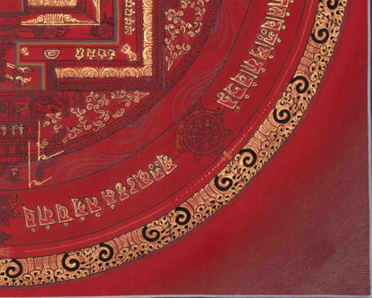 Kalachakra Mandala With A Red Background | Tibetan Wall Decoration