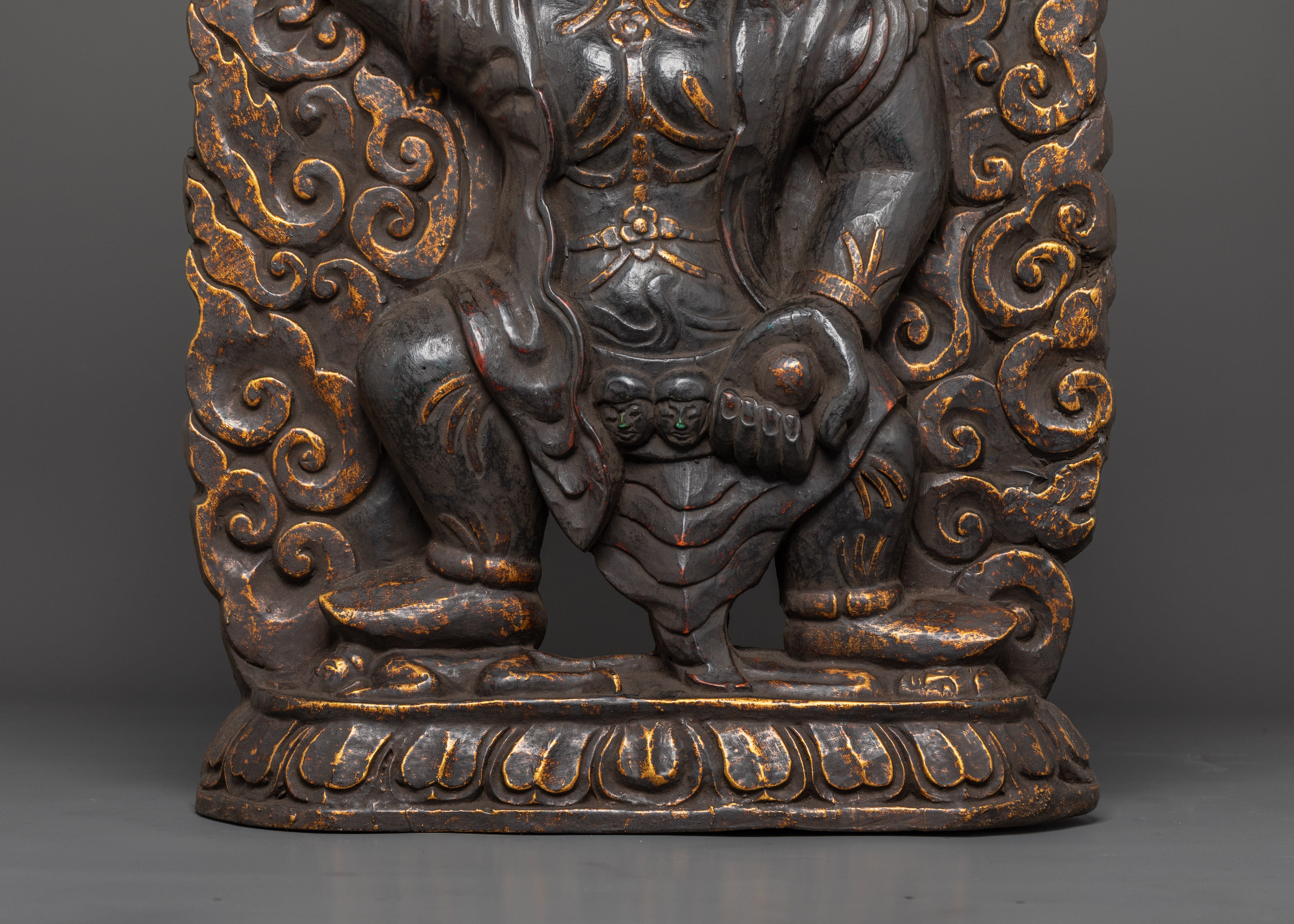 Protector Deity Sakya Mahakala Sculpture | Brass Buddhist Statue for Spiritual Protection