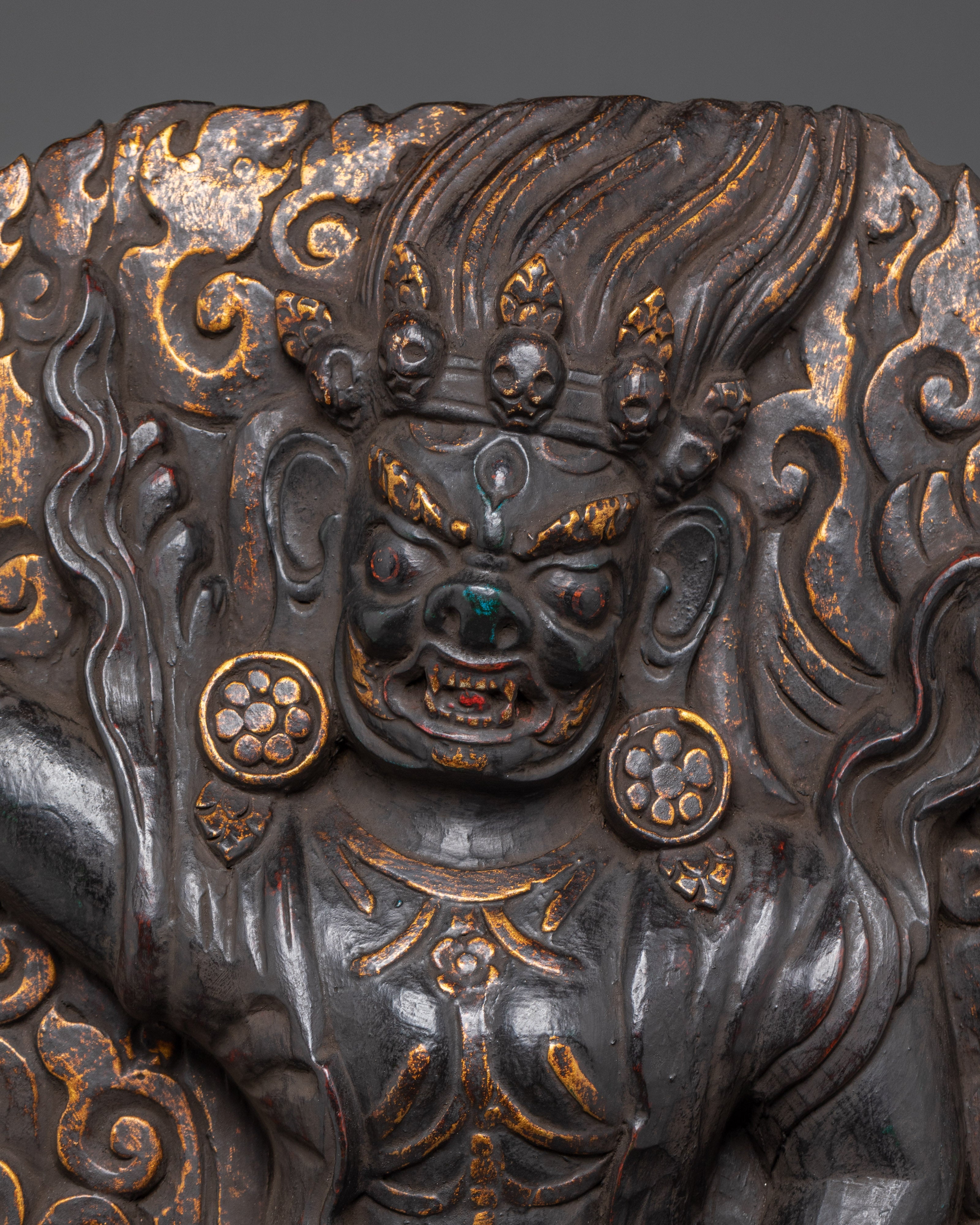 Protector Deity Sakya Mahakala Sculpture | Brass Buddhist Statue for Spiritual Protection