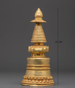 Sacred Tibetan Buddhist Stupa | Gold-Plated Copper Spiritual Symbol