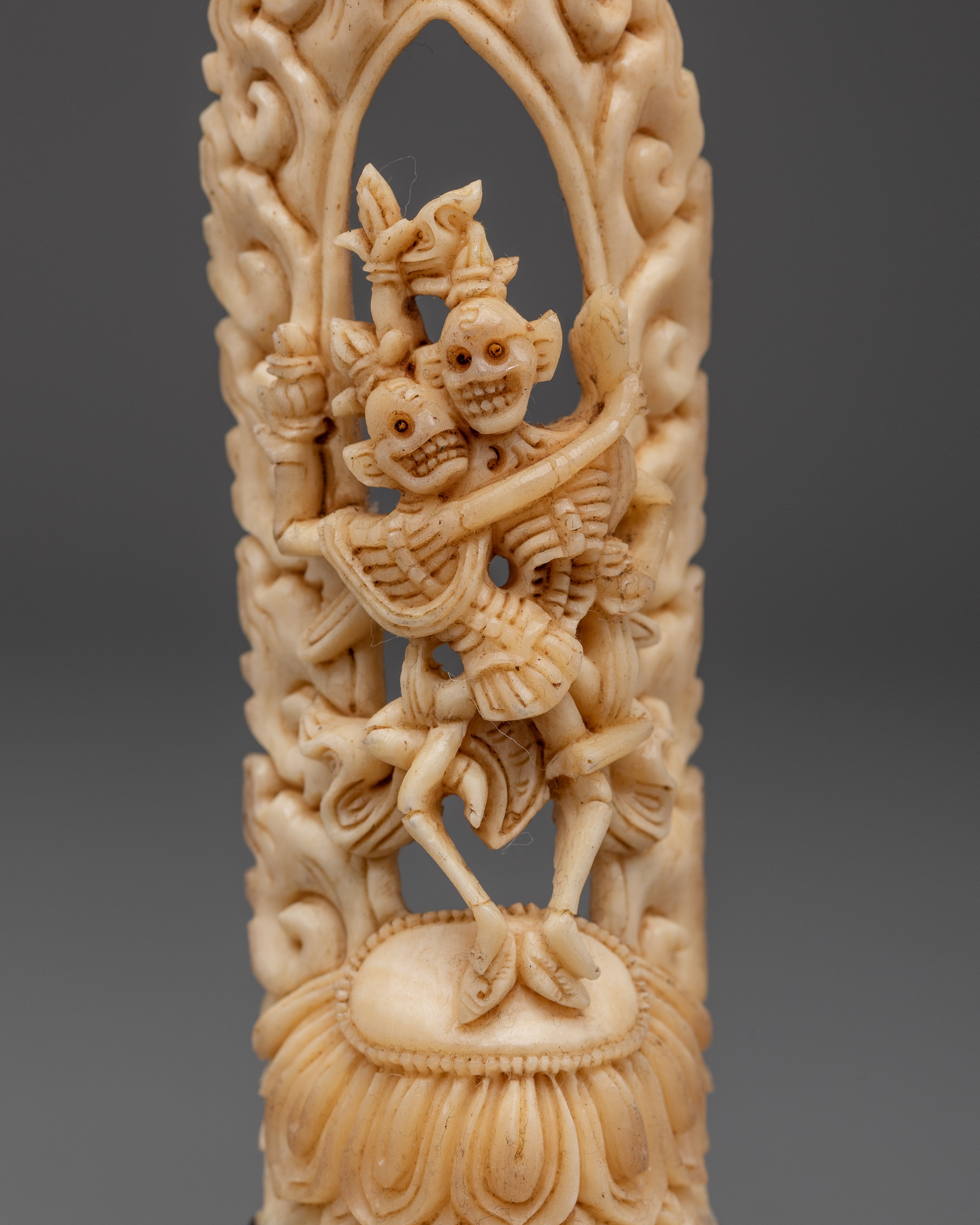 Tibetan Bone Carving of Chitipati | Buddhist Skeleton Deity Sculpture