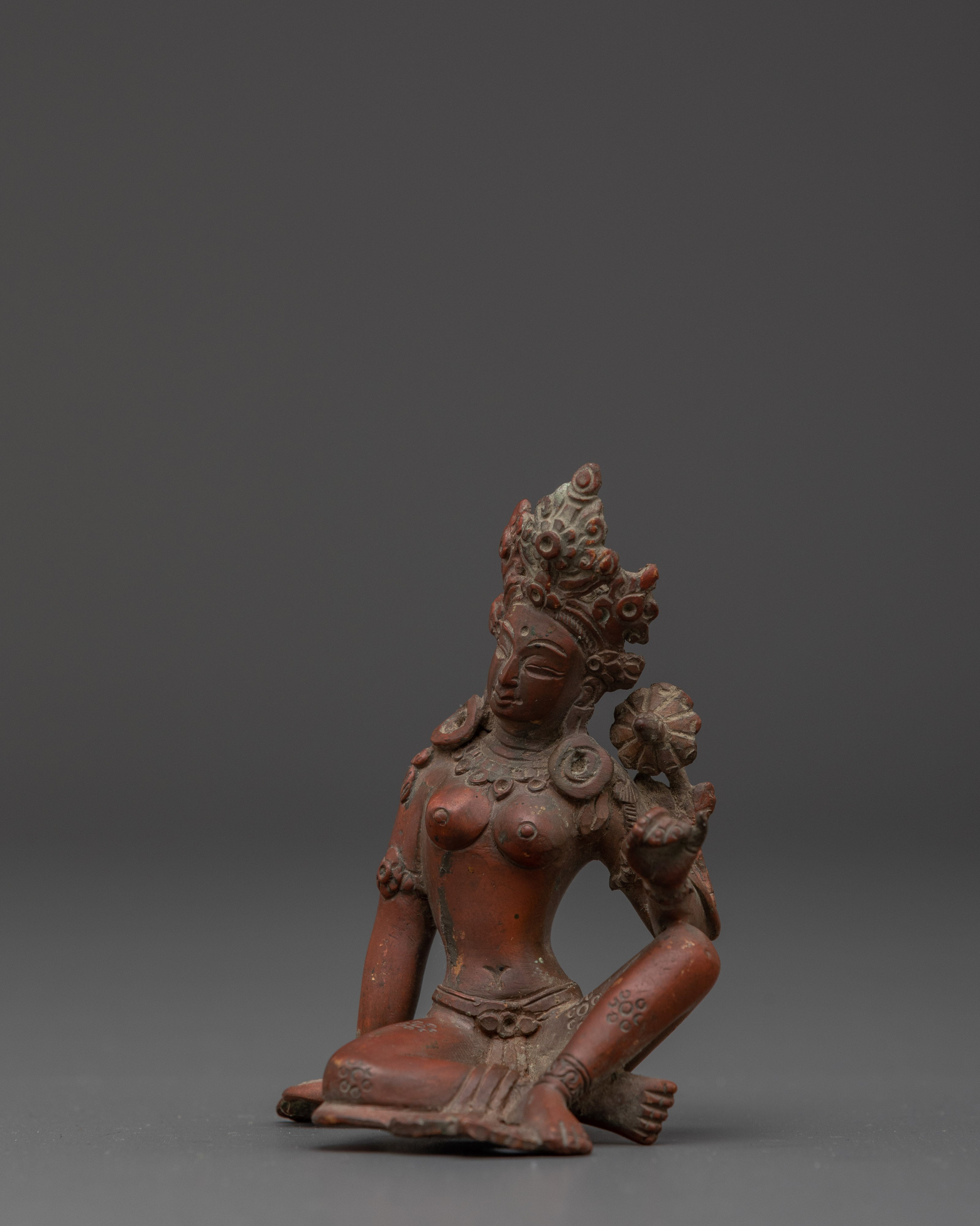 Compassionate Protector Green Tara | Tibetan Buddhist Oxidized Copper Statue