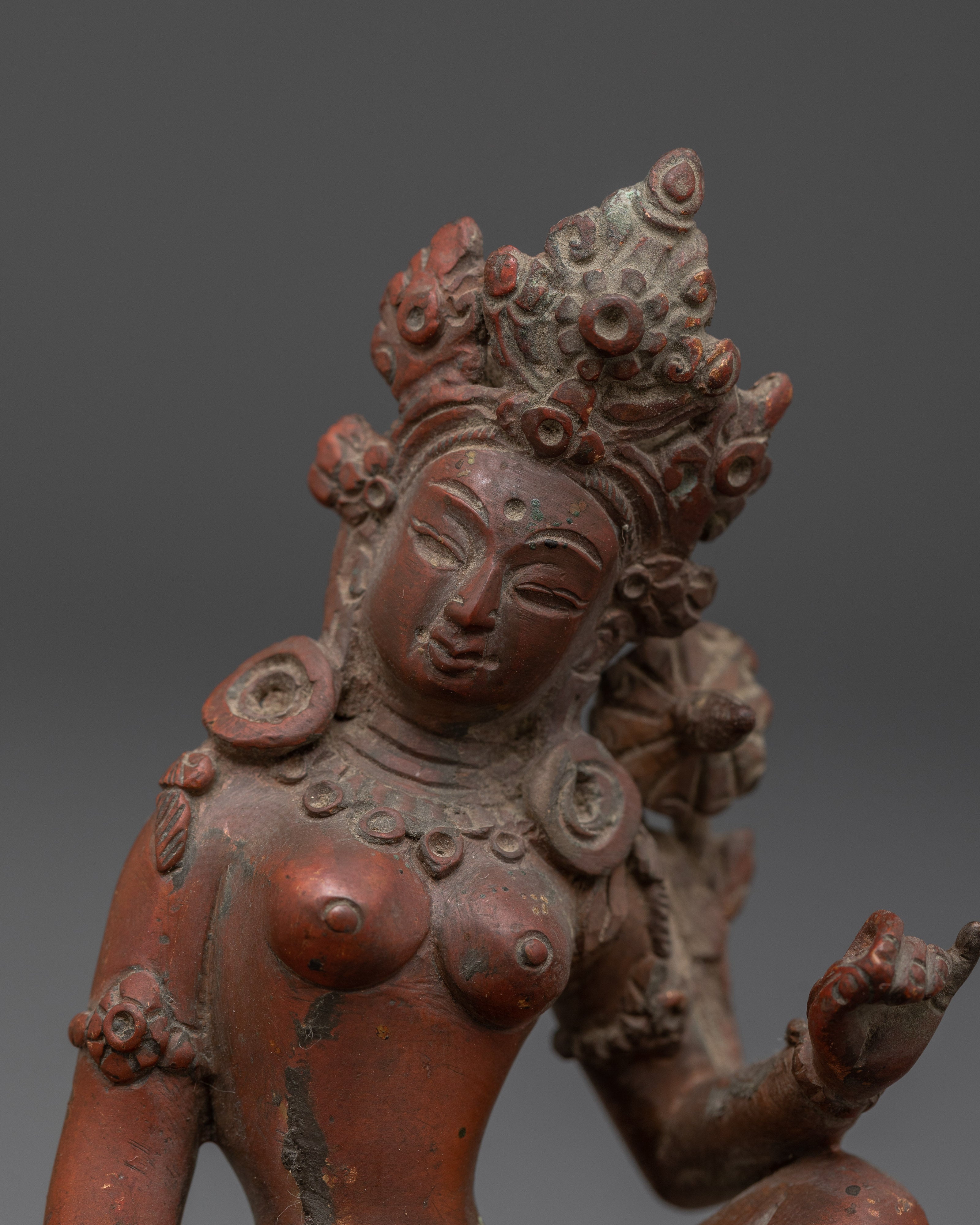Compassionate Protector Green Tara | Tibetan Buddhist Oxidized Copper Statue