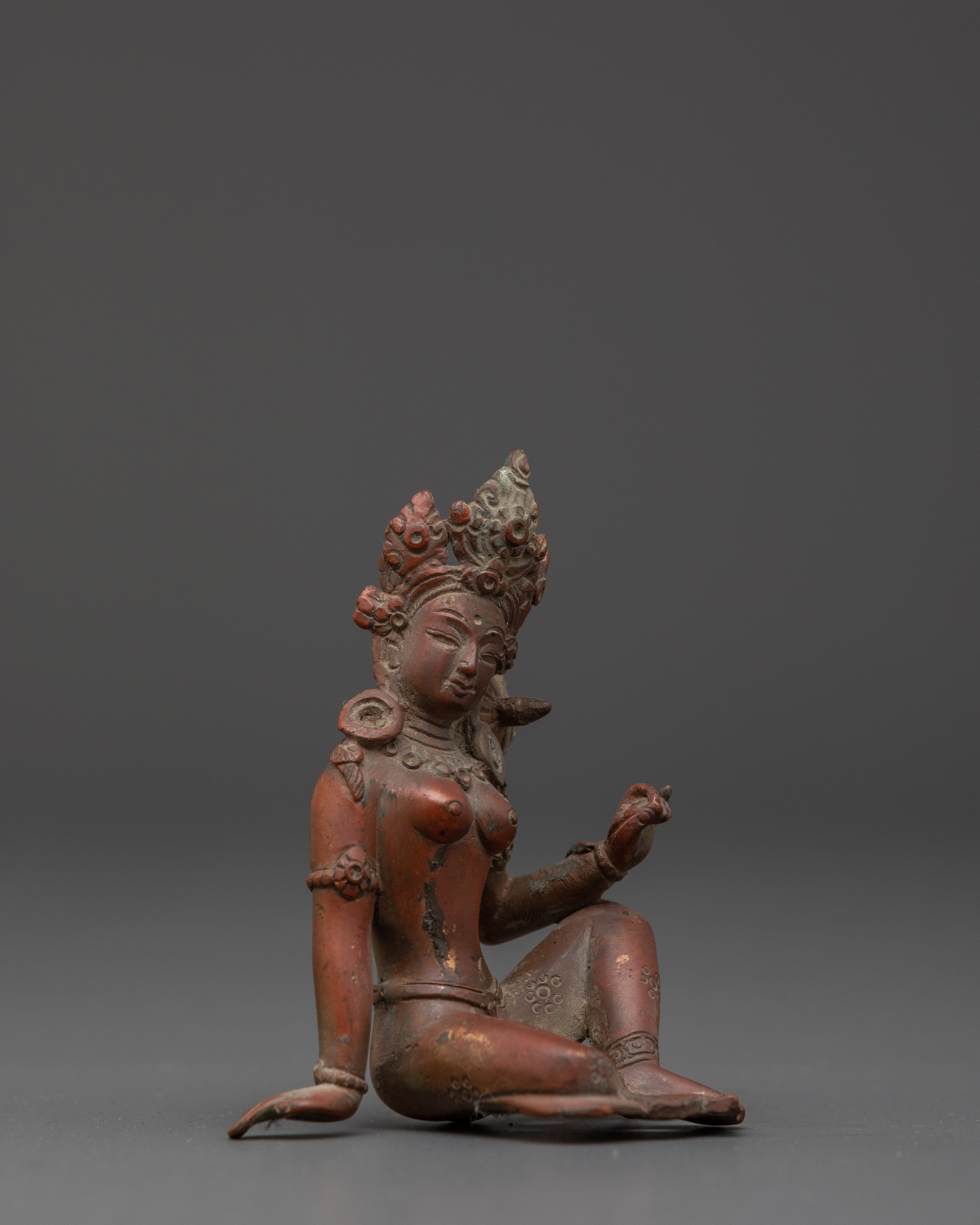 Compassionate Protector Green Tara | Tibetan Buddhist Oxidized Copper Statue