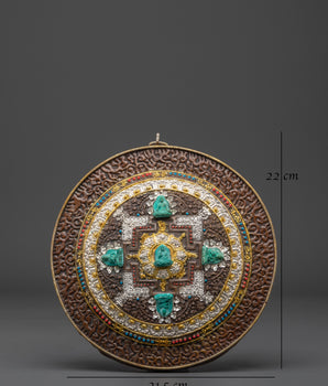 22cm Mandala with Five Dhyani Buddhas | Tibetan Buddhist Wall Art