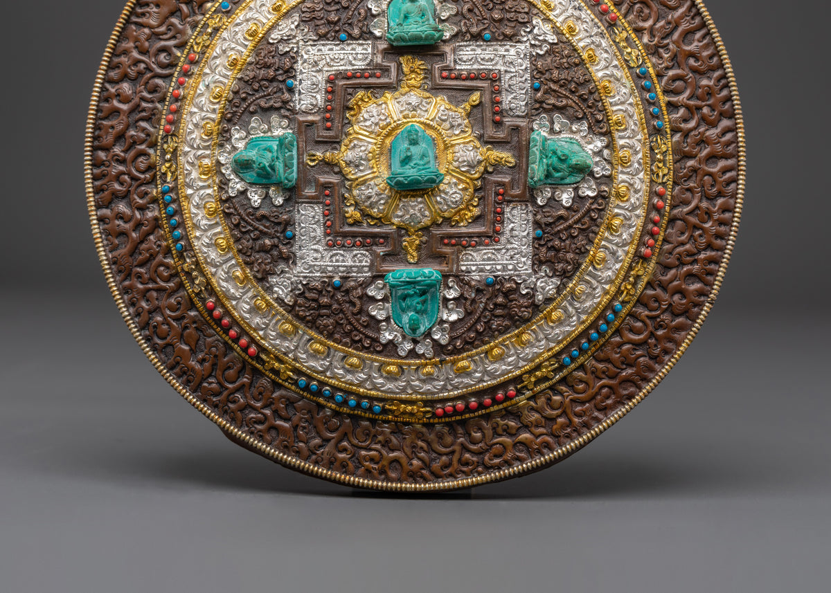 22cm Mandala with Five Dhyani Buddhas | Tibetan Buddhist Wall Art