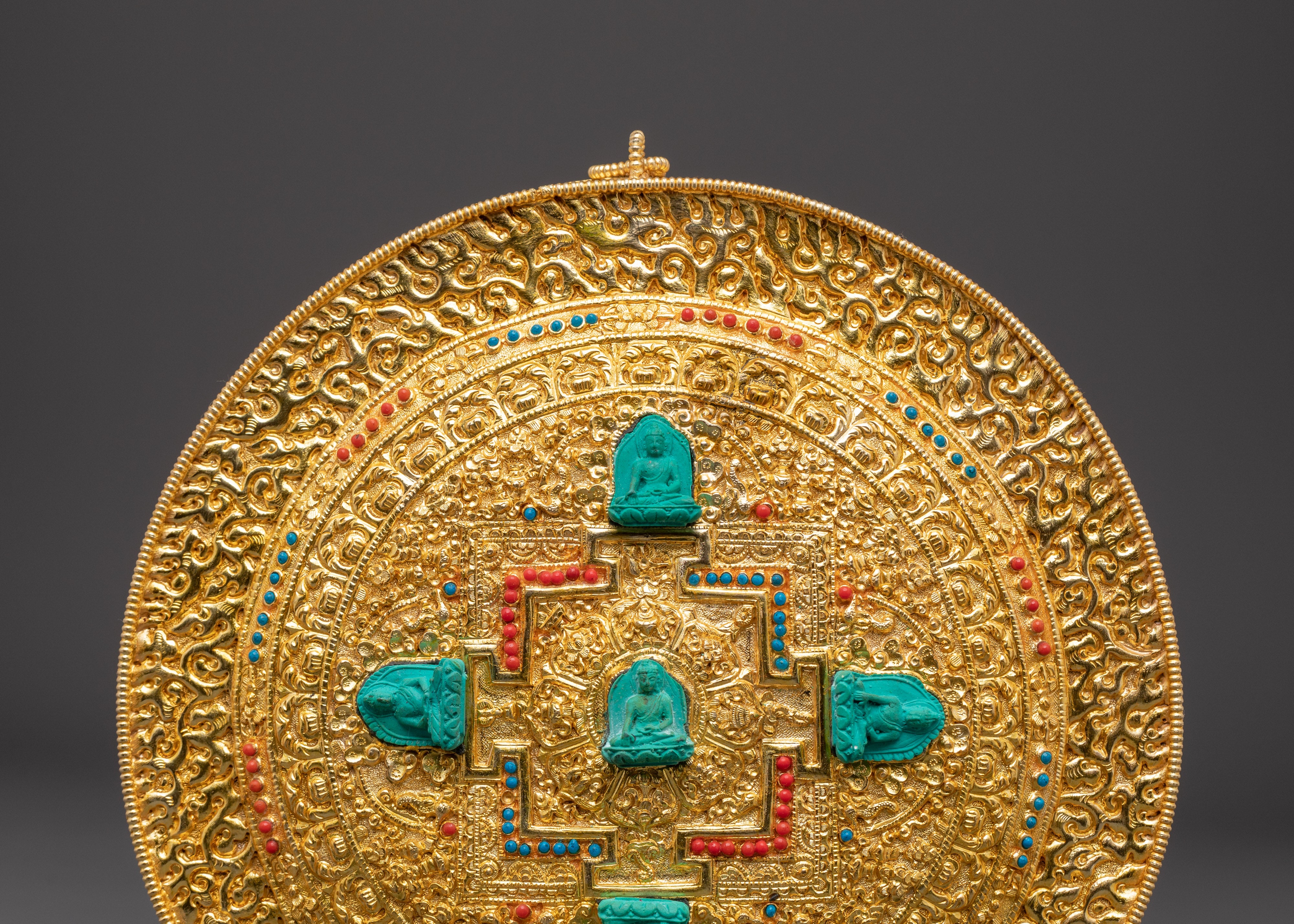 Gold Plated Five Dhyani Buddhas Mandala | Pancha Buddhas Spiritual Decor