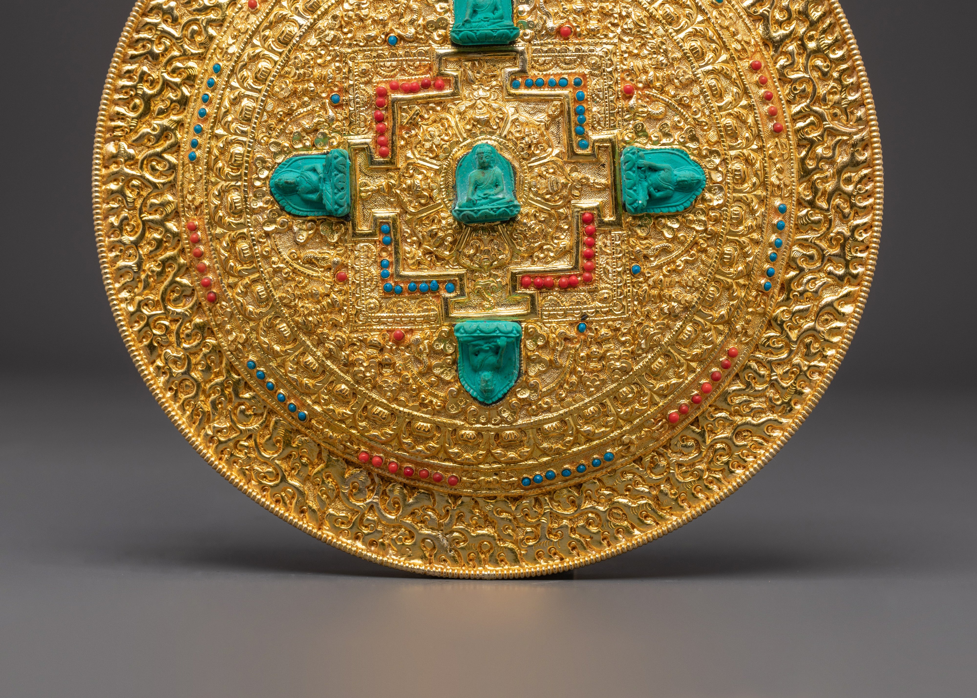 Gold Plated Five Dhyani Buddhas Mandala | Pancha Buddhas Spiritual Decor