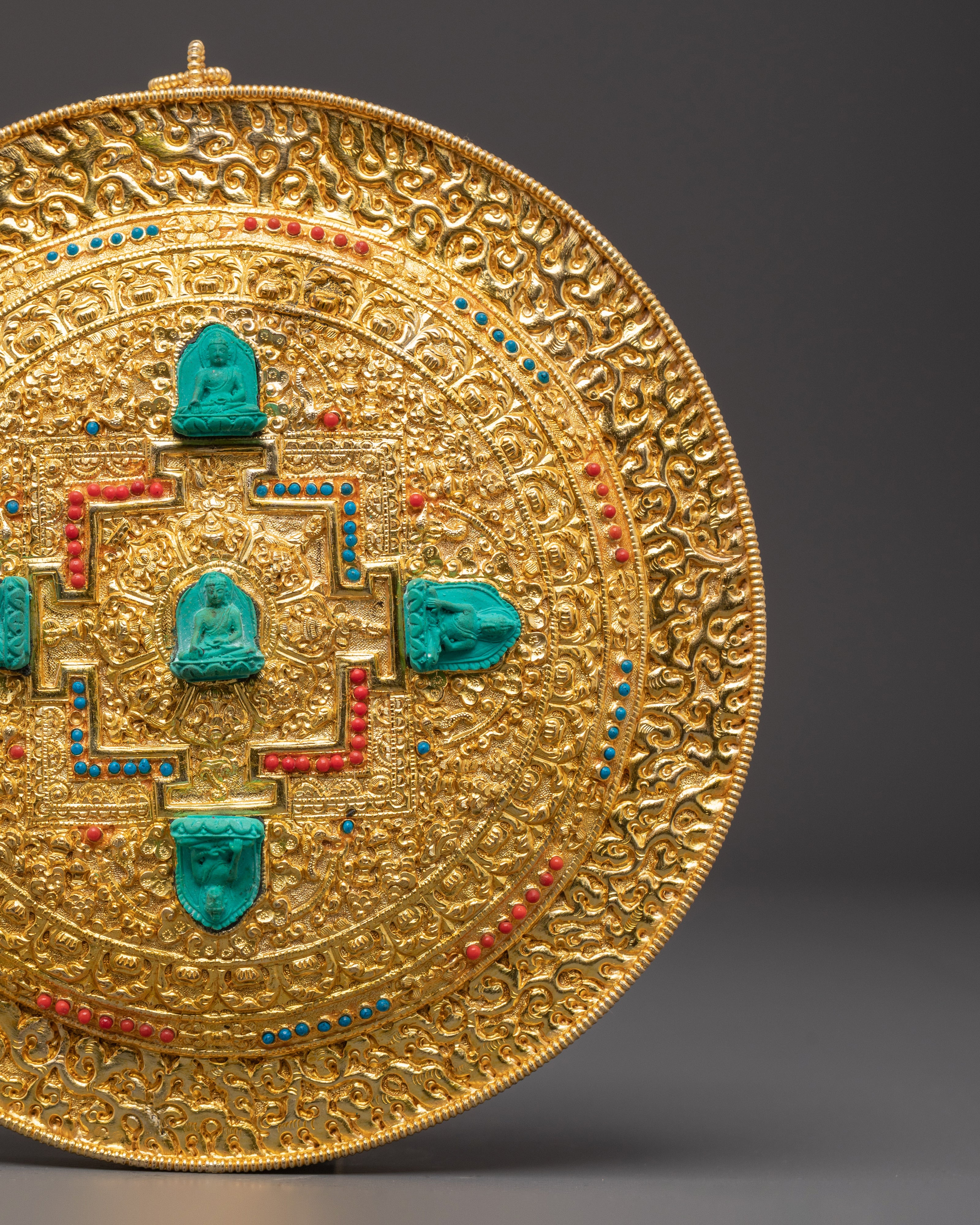 Gold Plated Five Dhyani Buddhas Mandala | Pancha Buddhas Spiritual Decor