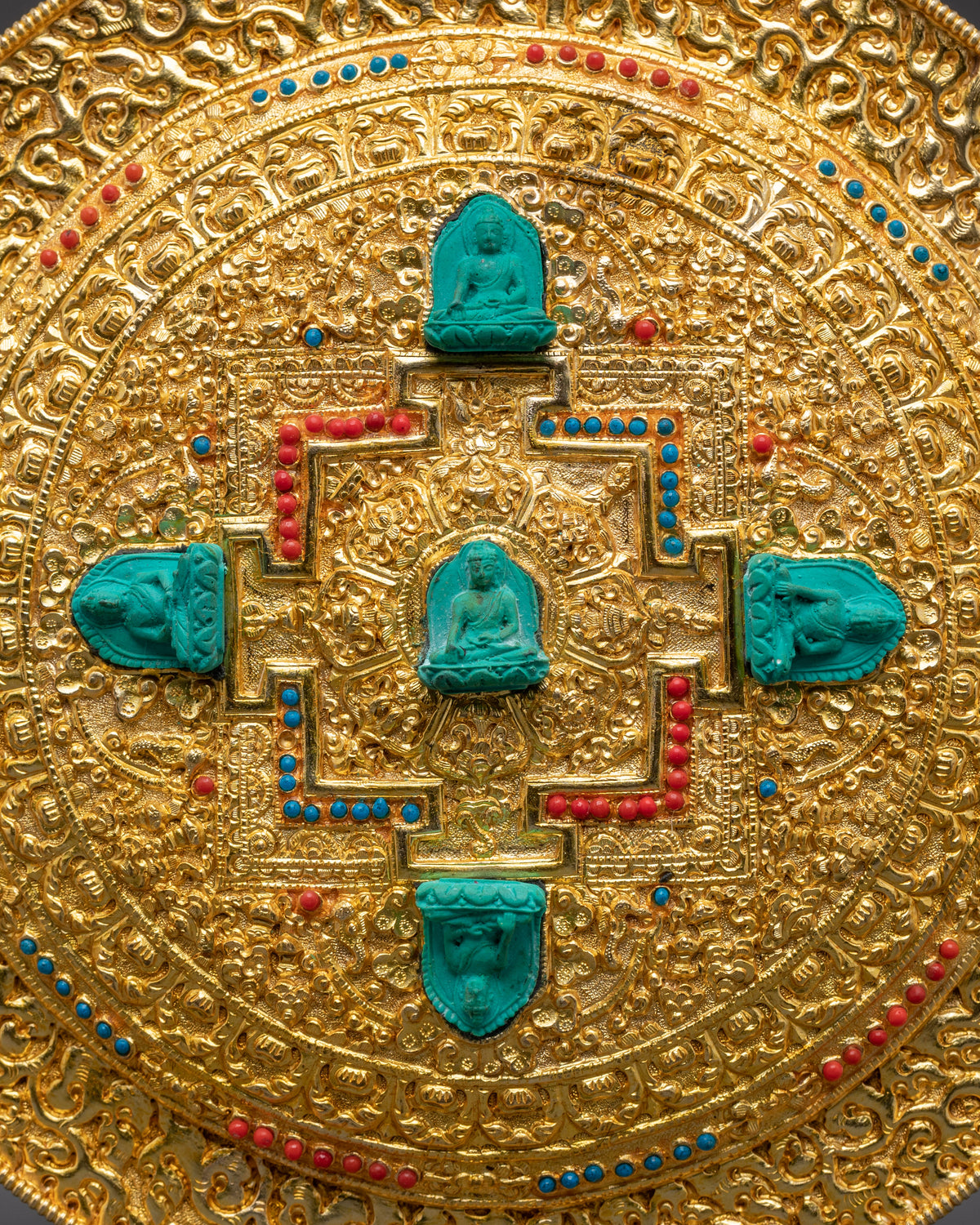 Gold Plated Five Dhyani Buddhas Mandala | Pancha Buddhas Spiritual Decor