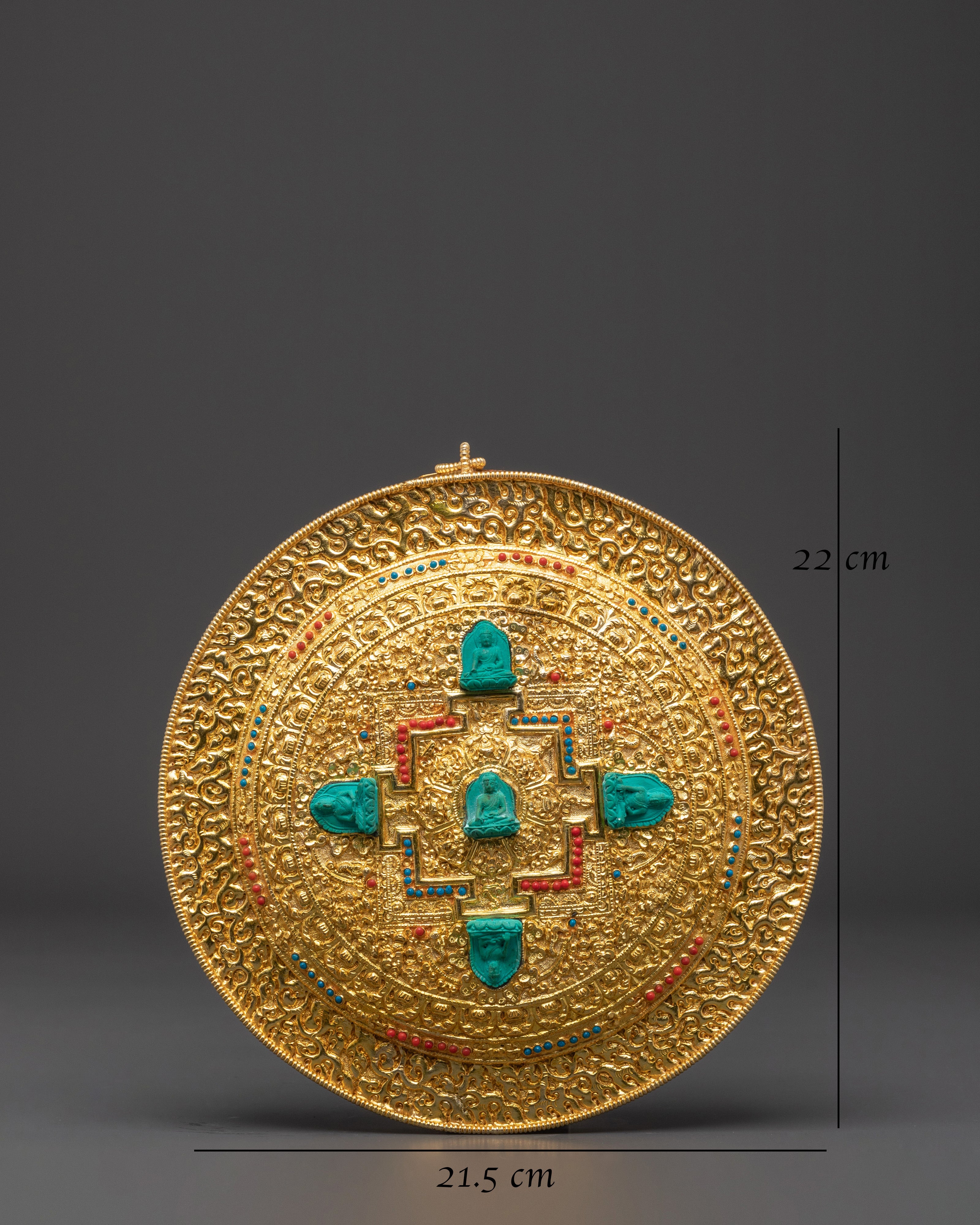 Gold Plated Five Dhyani Buddhas Mandala | Pancha Buddhas Spiritual Decor