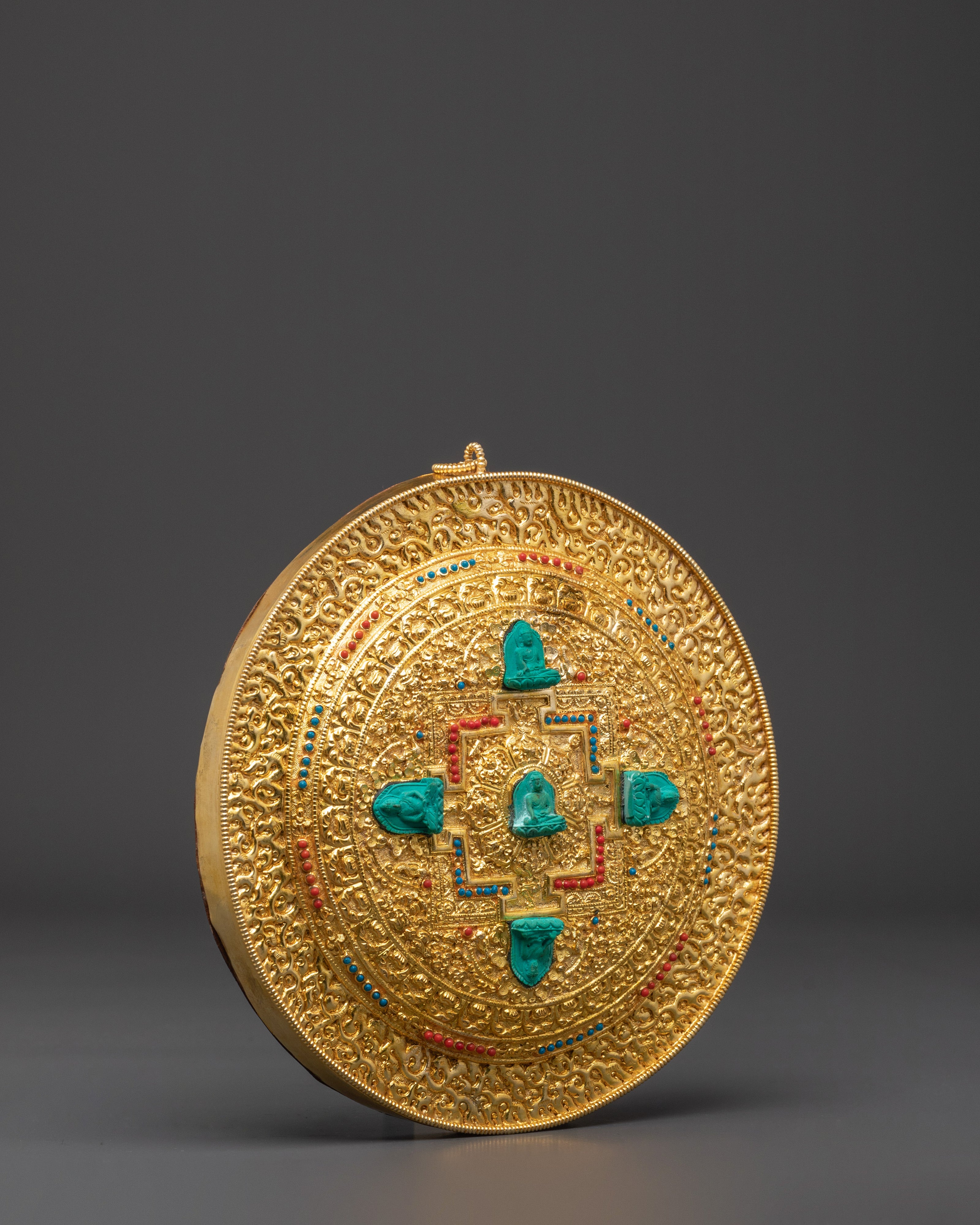 Gold Plated Five Dhyani Buddhas Mandala | Pancha Buddhas Spiritual Decor