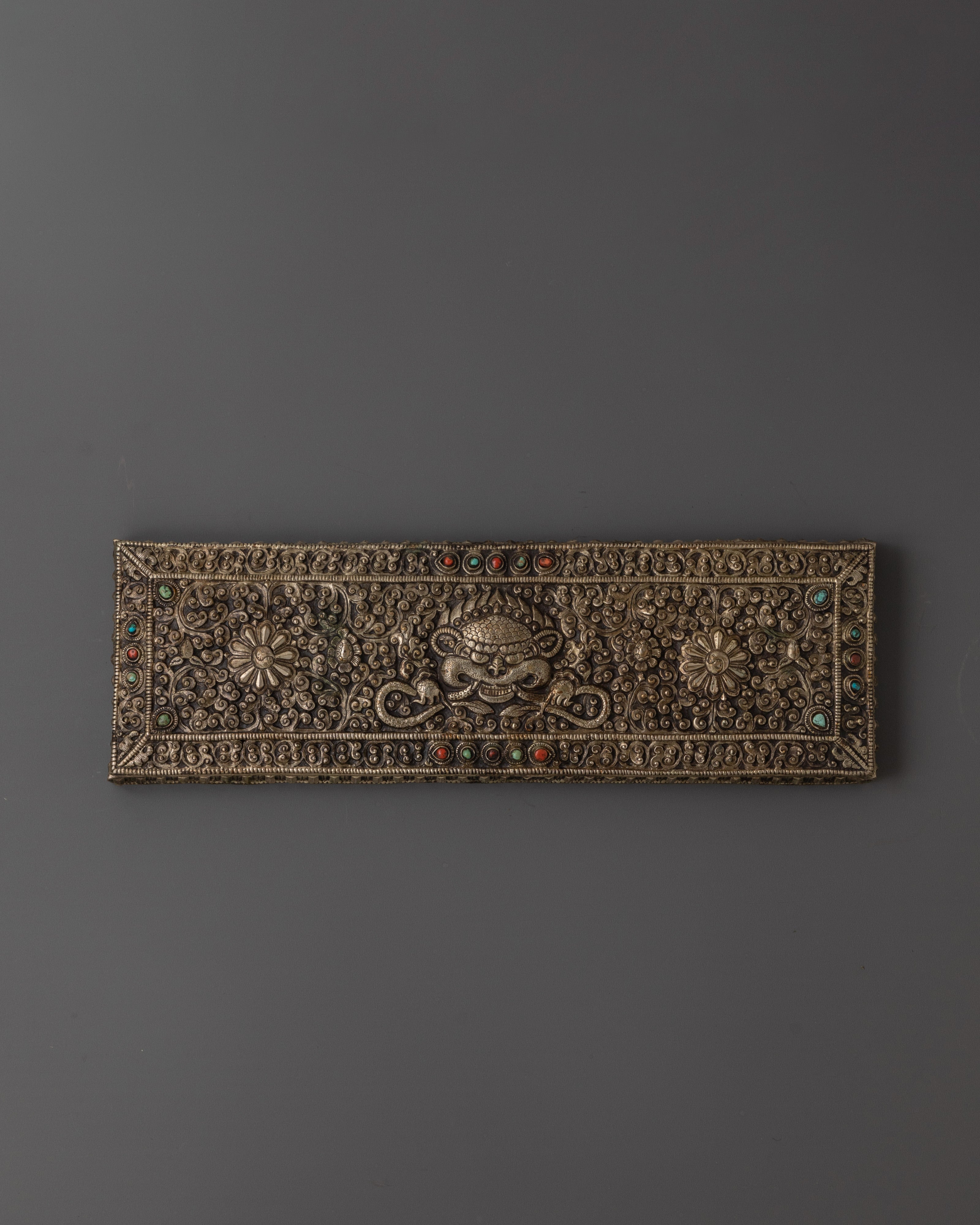 Silver Plated Book with Coral Inlay