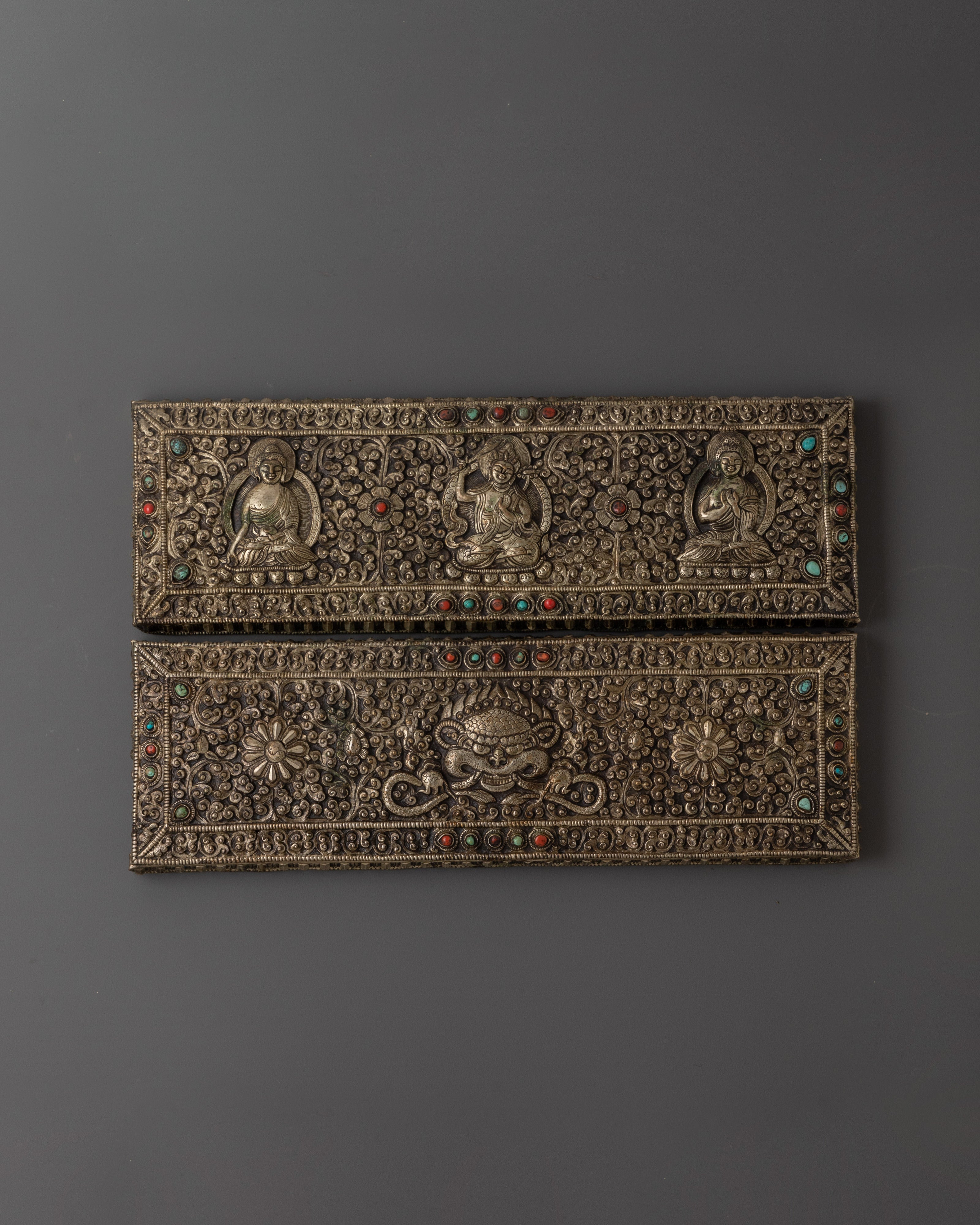 Silver Plated Book with Coral Inlay