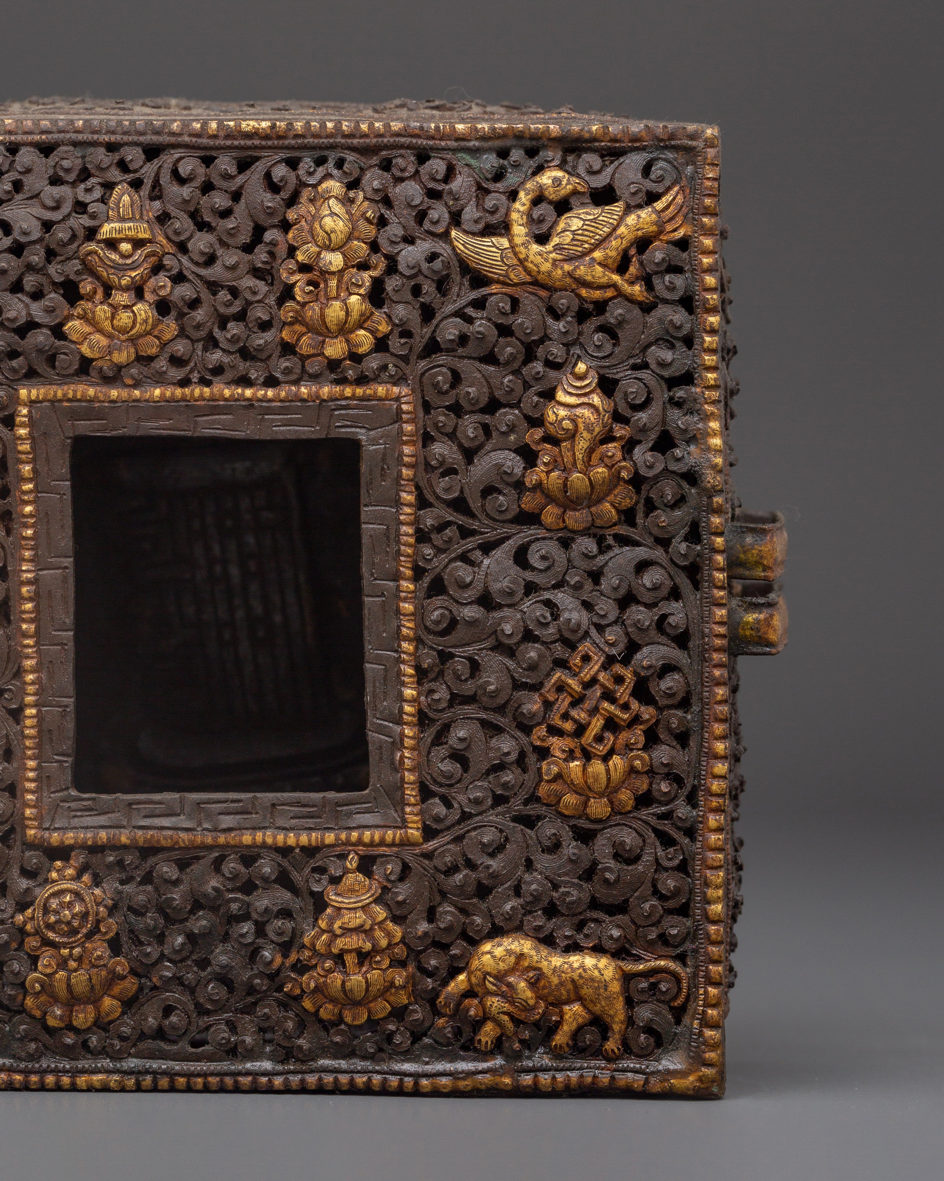 Gold-Plated Prayer Box | Tibetan Ghau Box