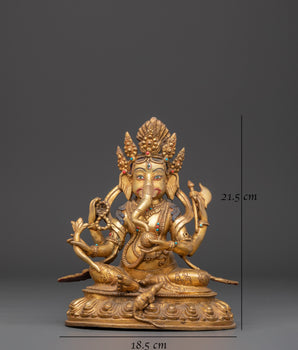 Handmade Vinayaka Ganesha Sculpture | Copper and Gold Plated Hindu Statue