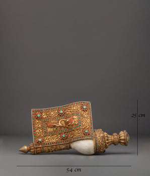 Handmade Tibetan Buddhist Conch Shell | Gold Plated Ceremonial Sankha Horn