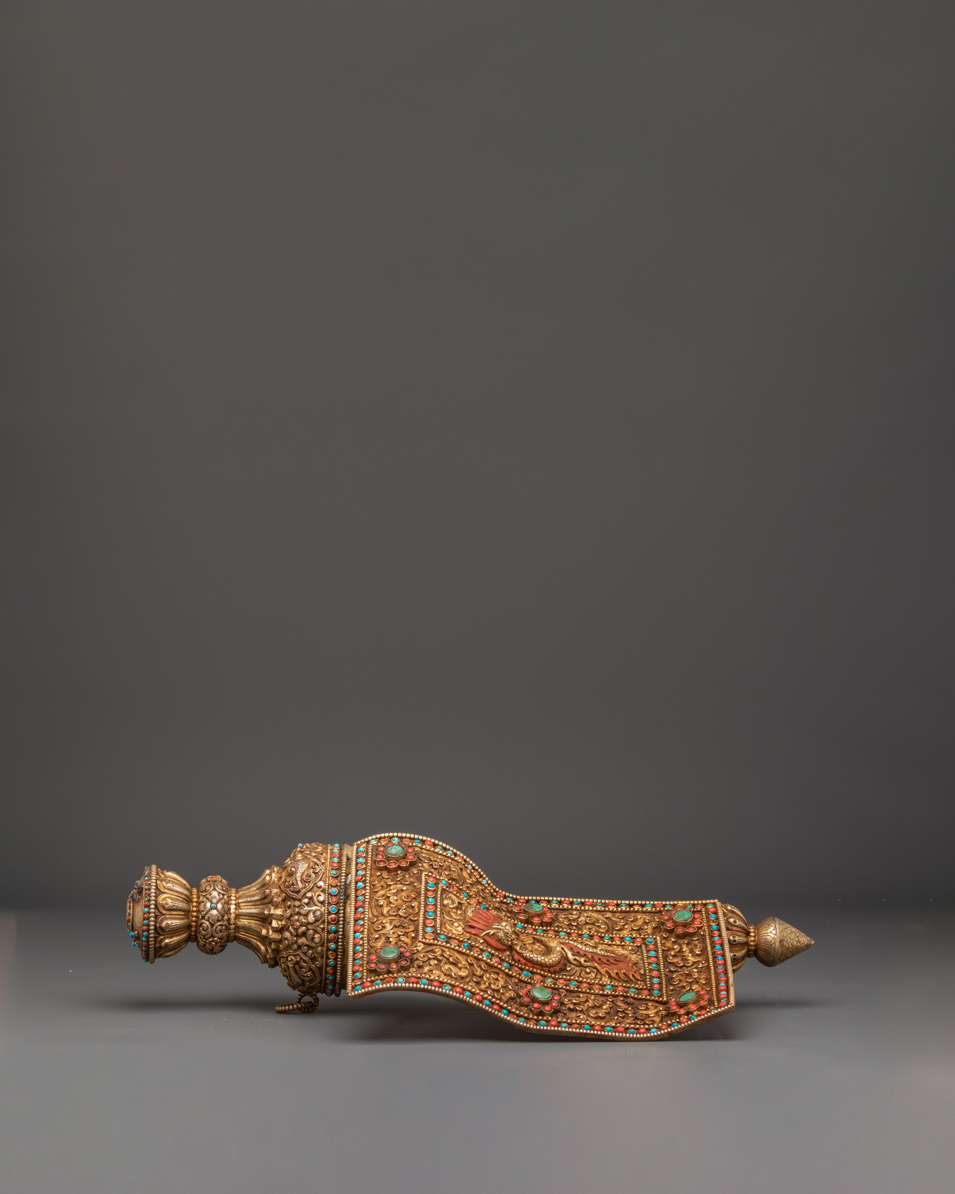 Handmade Tibetan Buddhist Conch Shell | Gold Plated Ceremonial Sankha Horn