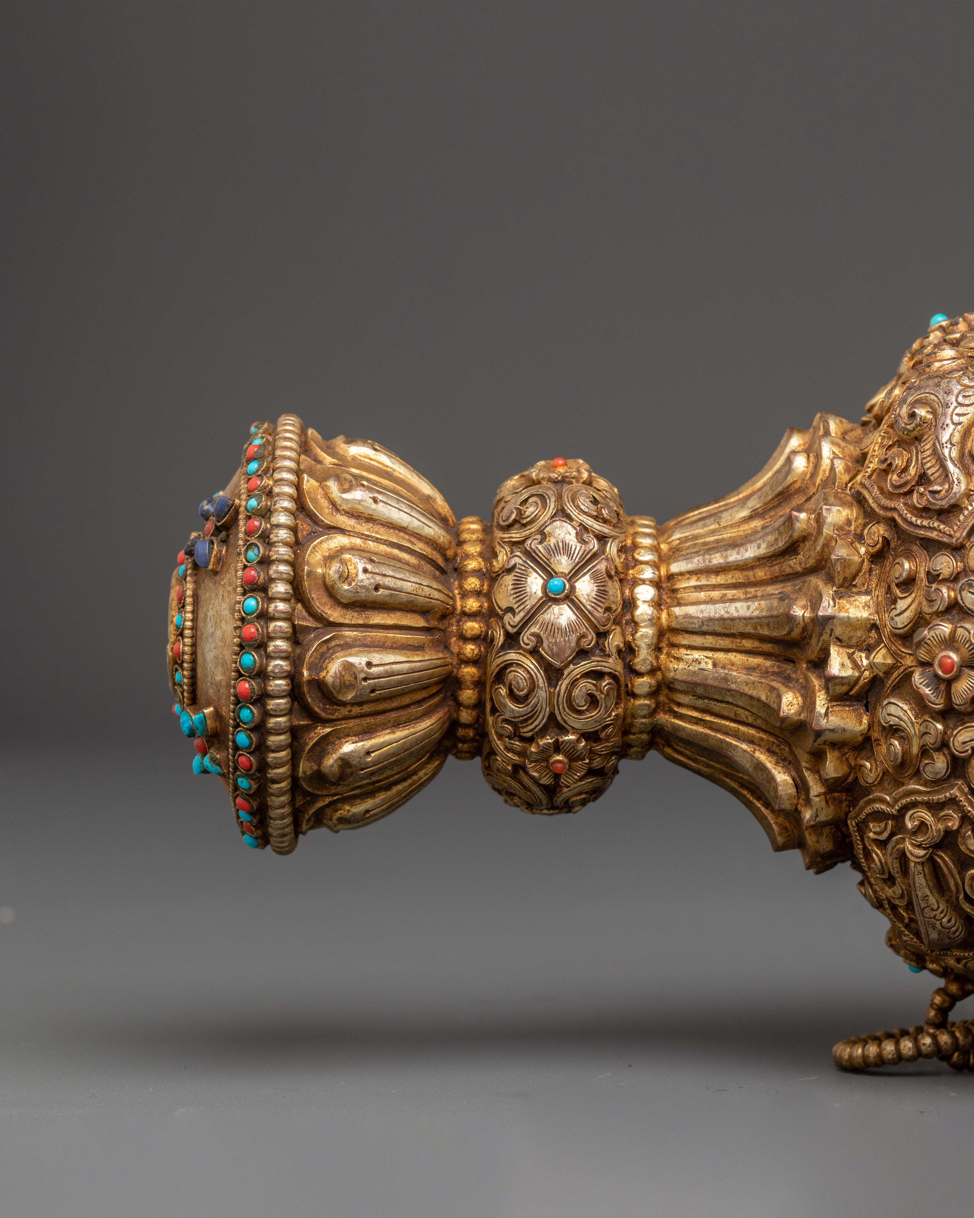 Handmade Tibetan Buddhist Conch Shell | Gold Plated Ceremonial Sankha Horn
