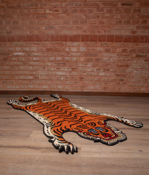 Handmade Decorative Tiger Rug | Hand-Knotted with 100% Tibetan & New Zealand Wool