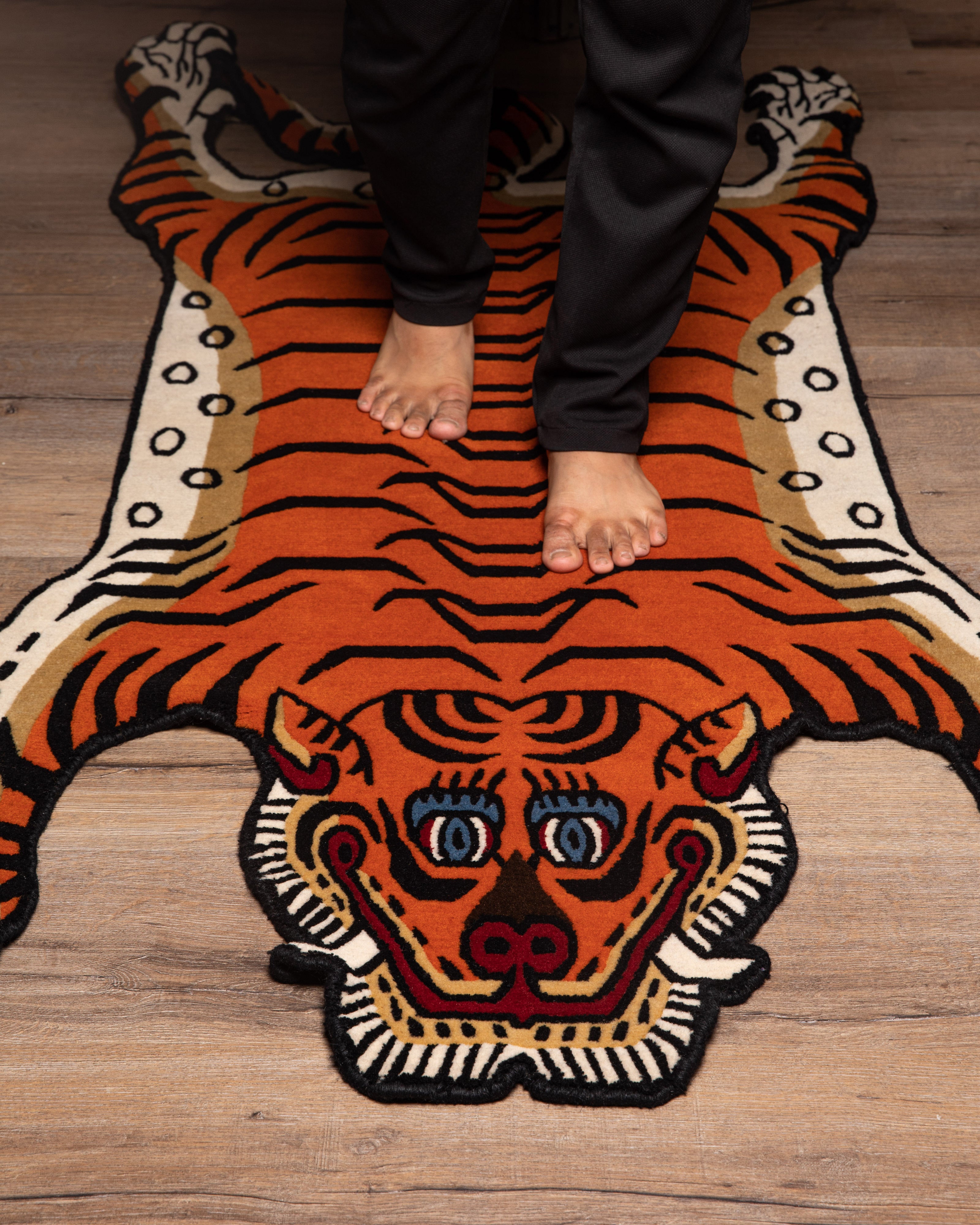 Handmade Decorative Tiger Rug | Hand-Knotted with 100% Tibetan & New Zealand Wool