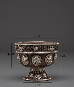 Handmade Buddhist Ritual Offering Bowl Set | Spiritual Oxidized Copper Silver Plated Bowls