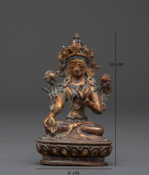 Sacred Divine White Tara Sculpture | Traditional Copper Tibetan Artwork
