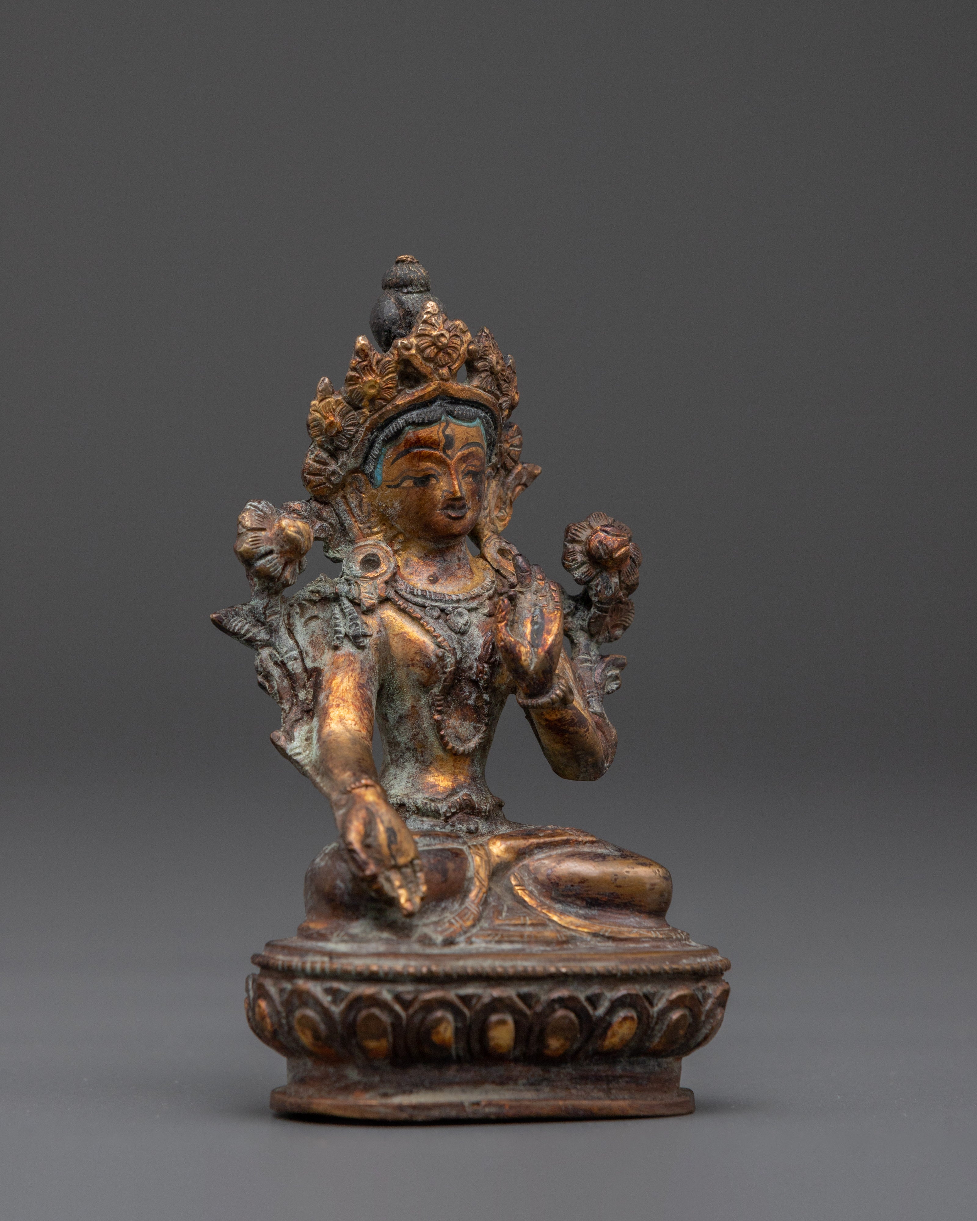 Sacred Divine White Tara Sculpture | Traditional Copper Tibetan Artwork