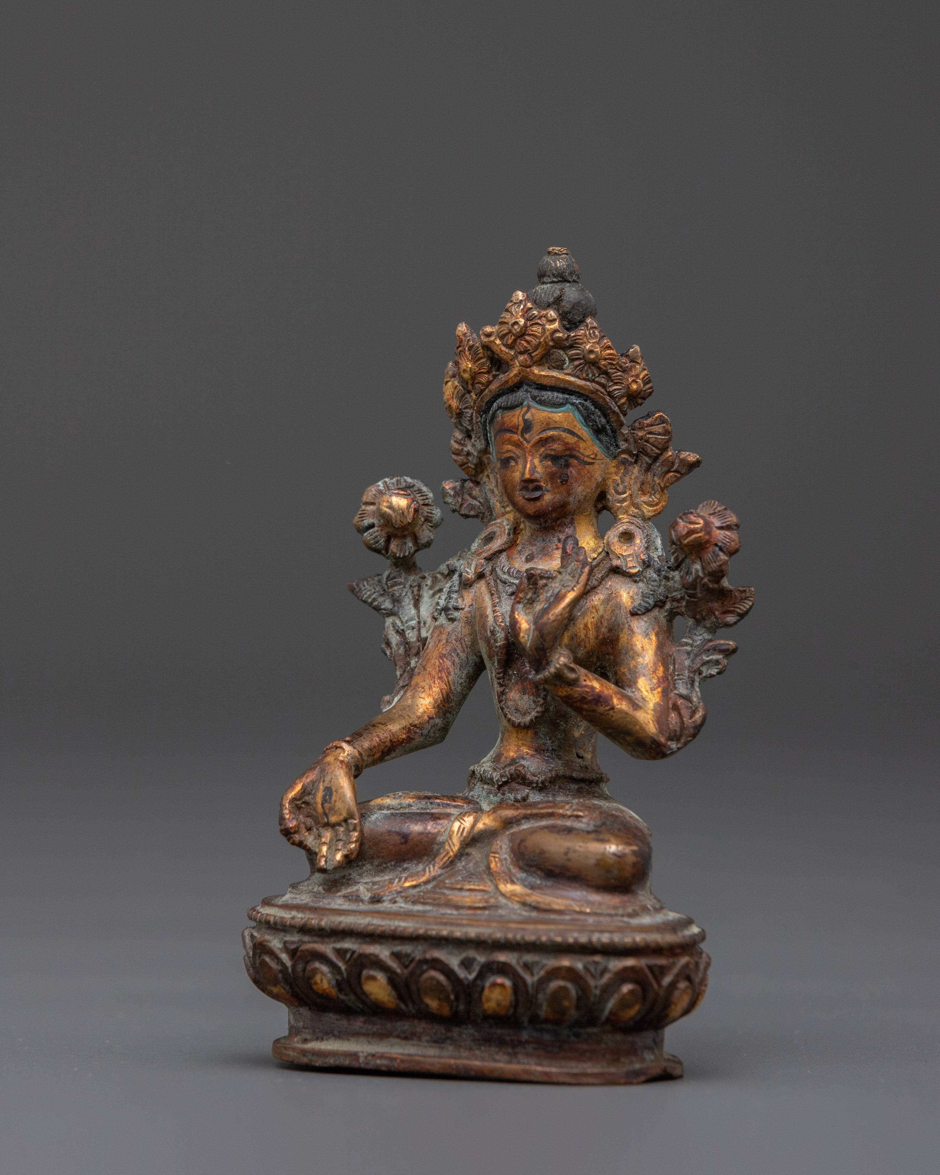 Sacred Divine White Tara Sculpture | Traditional Copper Tibetan Artwork