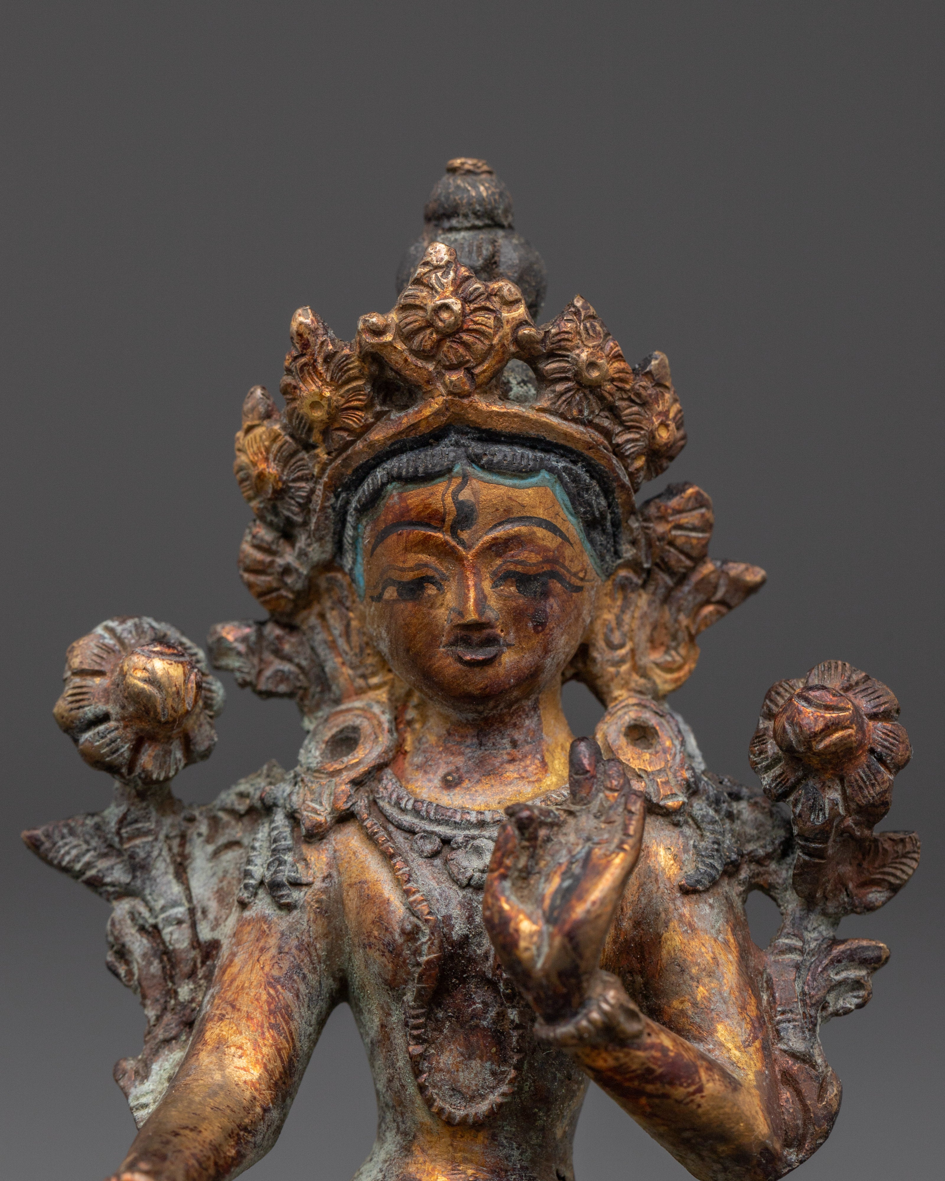 Sacred Divine White Tara Sculpture | Traditional Copper Tibetan Artwork