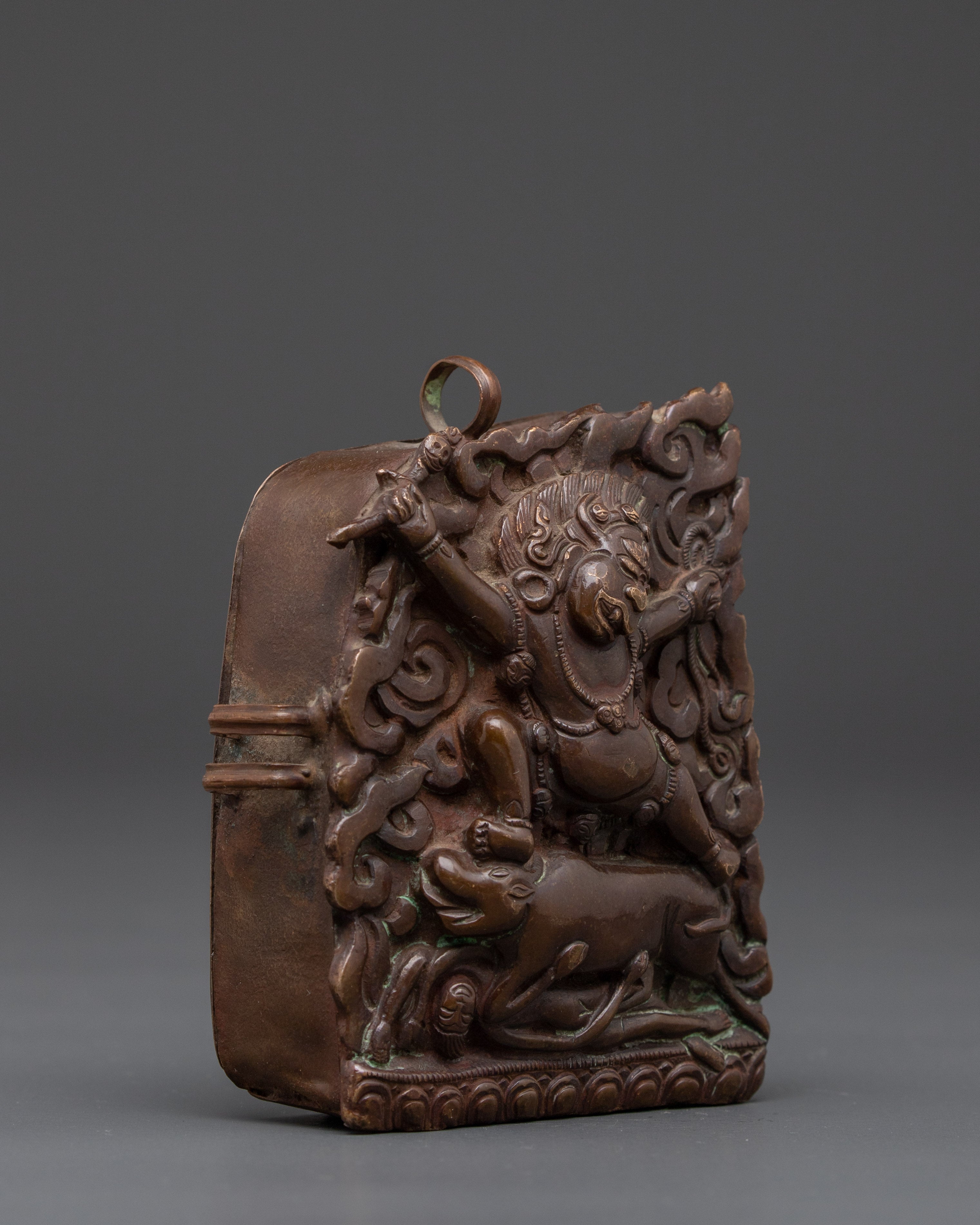 Spiritual Yamantaka Buddhist Ghau Box | Handcrafted Oxidized Copper Shrine